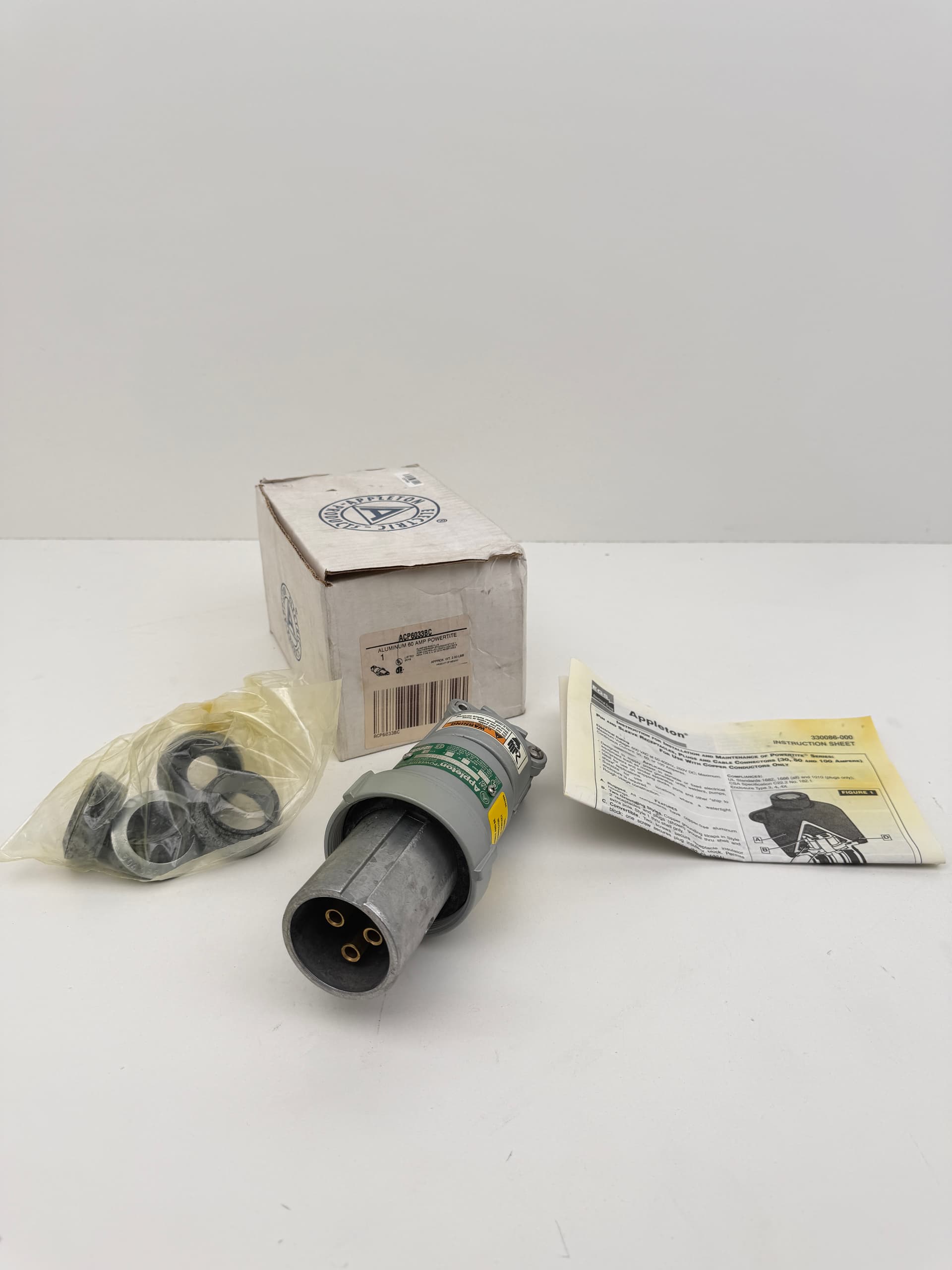 Appleton ACP6033BC POWERTITE Pin & Sleeve Plug, 60A, 600VAC, 3P, 3W, NEMA 4X