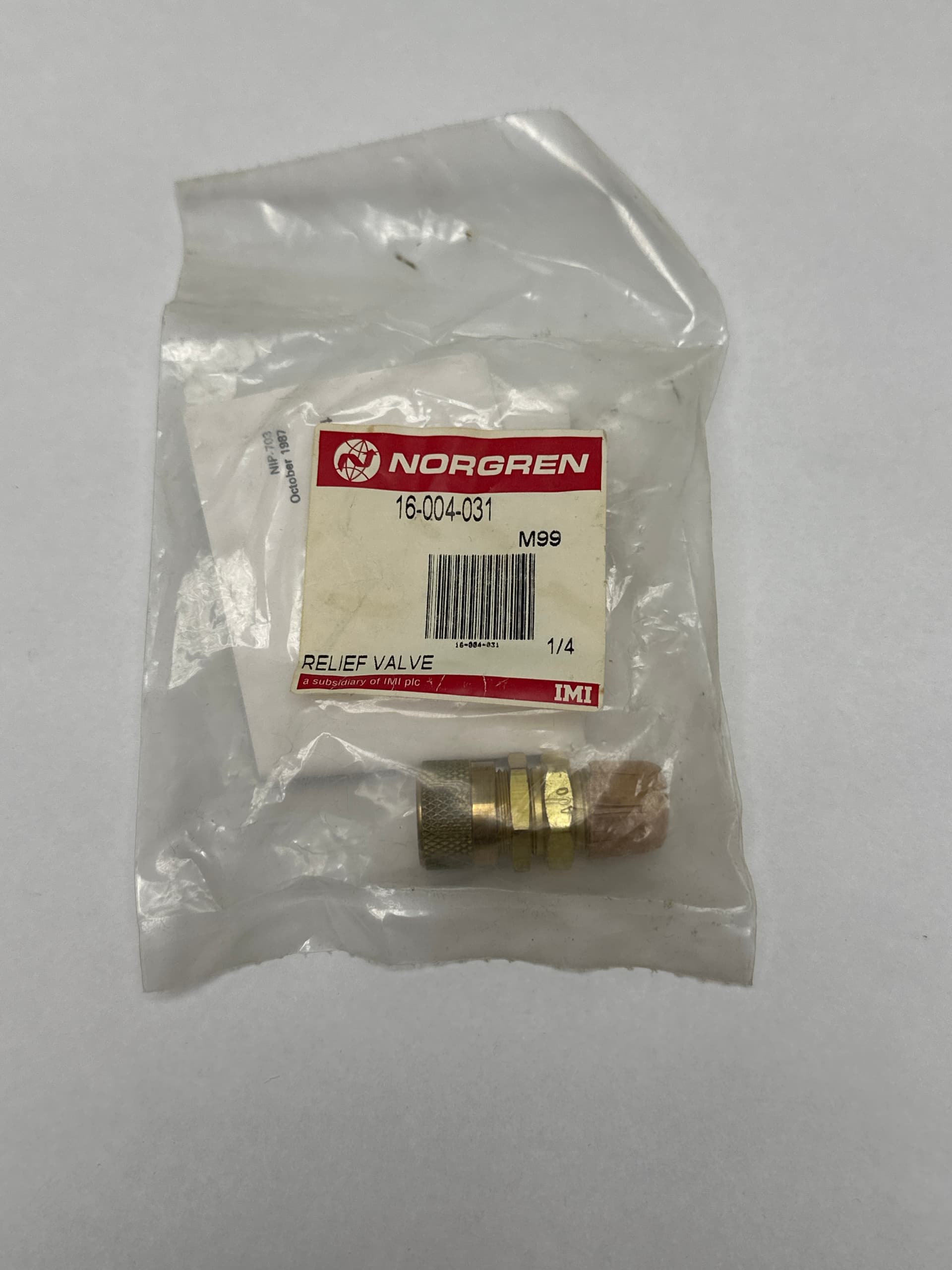 Norgren 16-004-031 Miniature Pop Type Relief Valve, 1/4 PTF, 5-25 psig