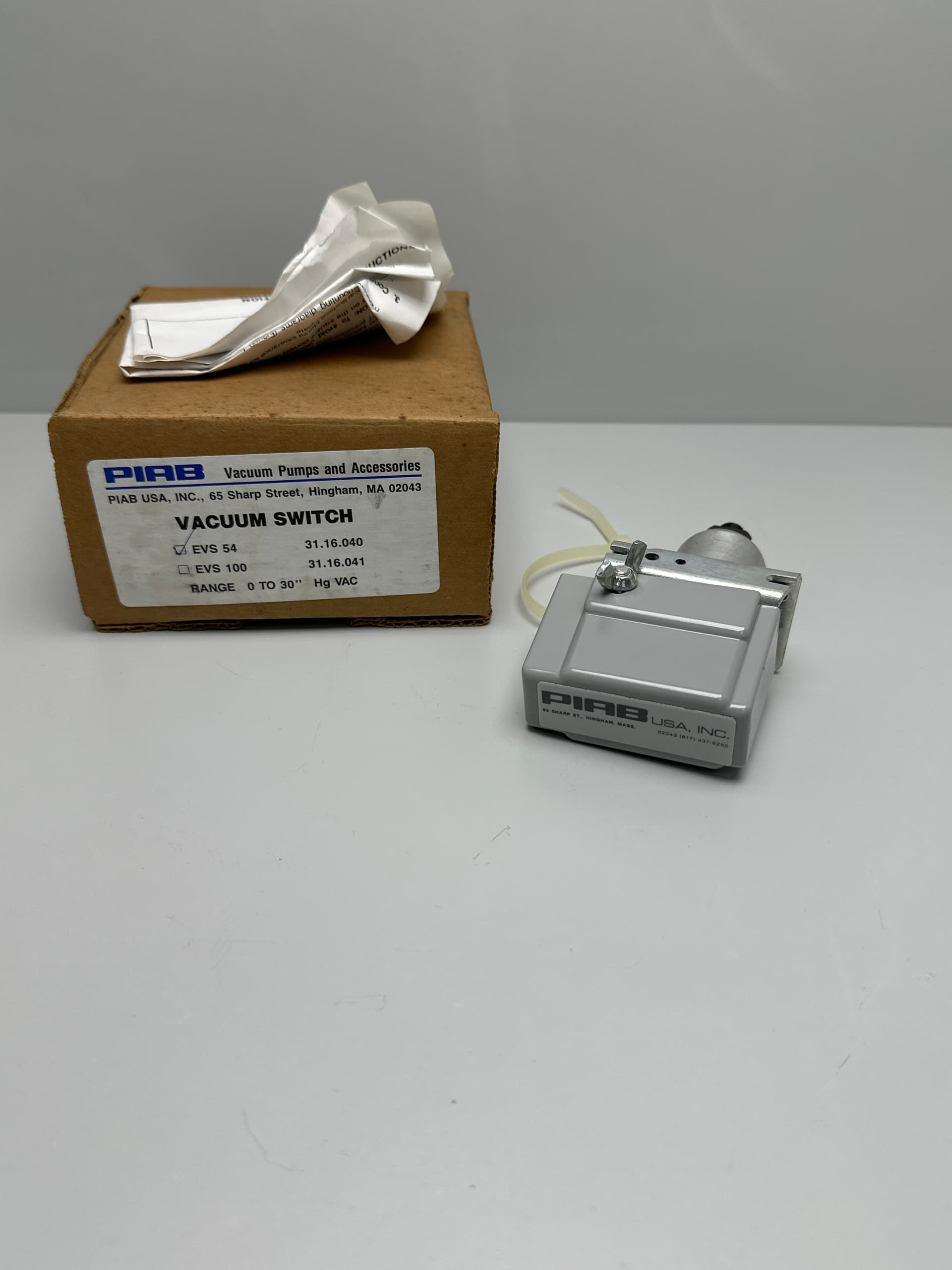 Piab EVS-54 Vacuum Switch, 0-30 inHg, 15 A 125/250/480 VAC