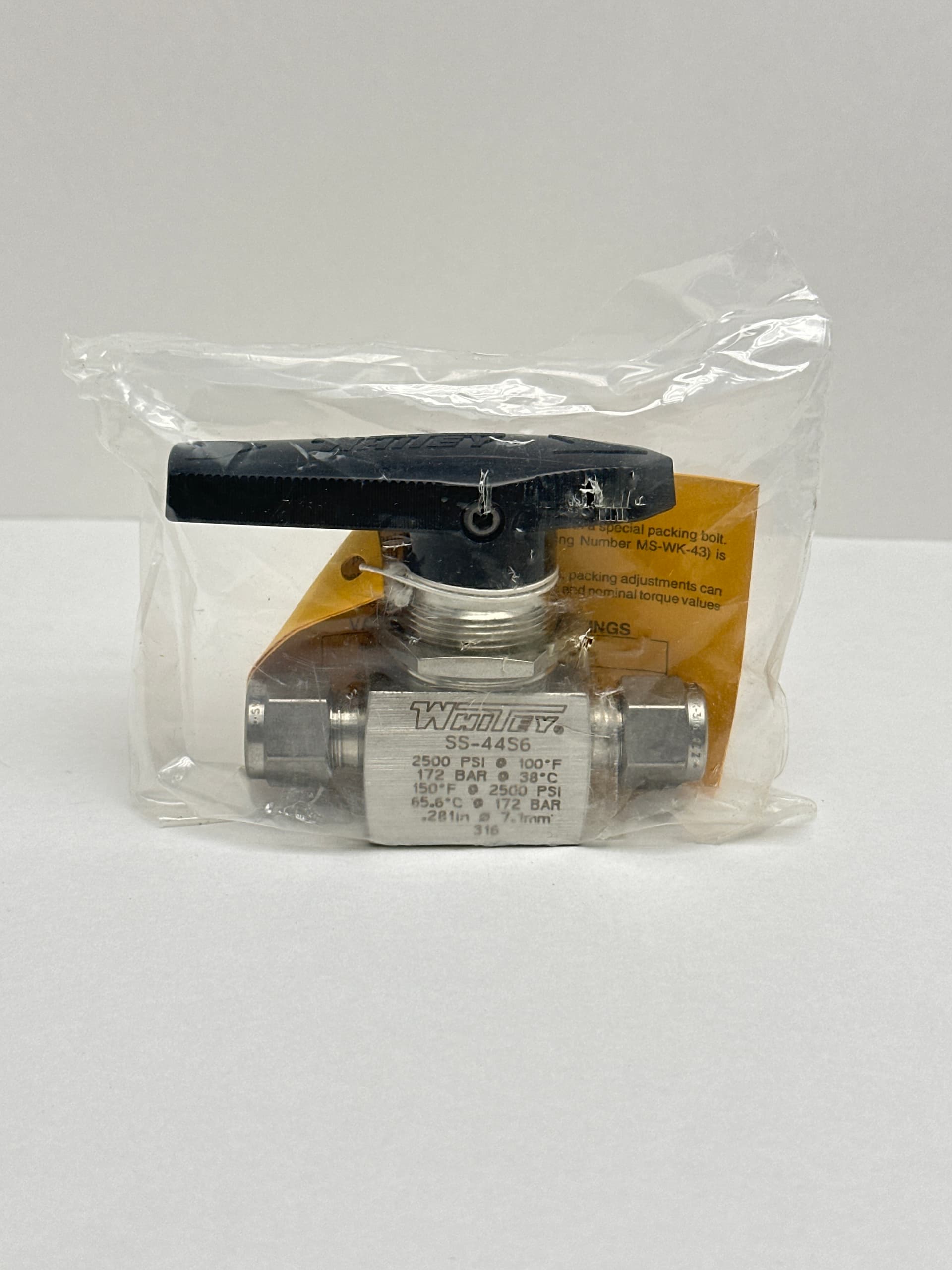 Swagelok SS-44S6 40 Series Ball Valve, 3/8 in Tube, 2500 PSI, 316 SS