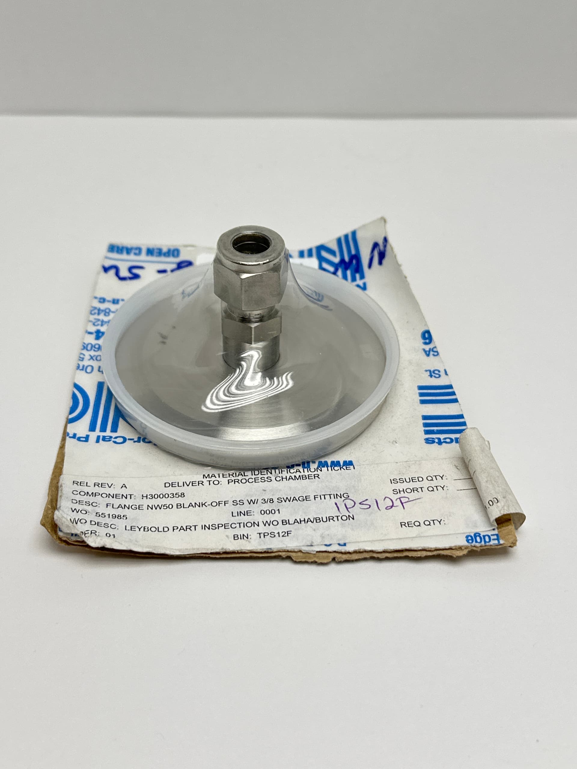 Nor-Cal Products Blank Flange, NW 50 with 3/8" Swagelok Fitting