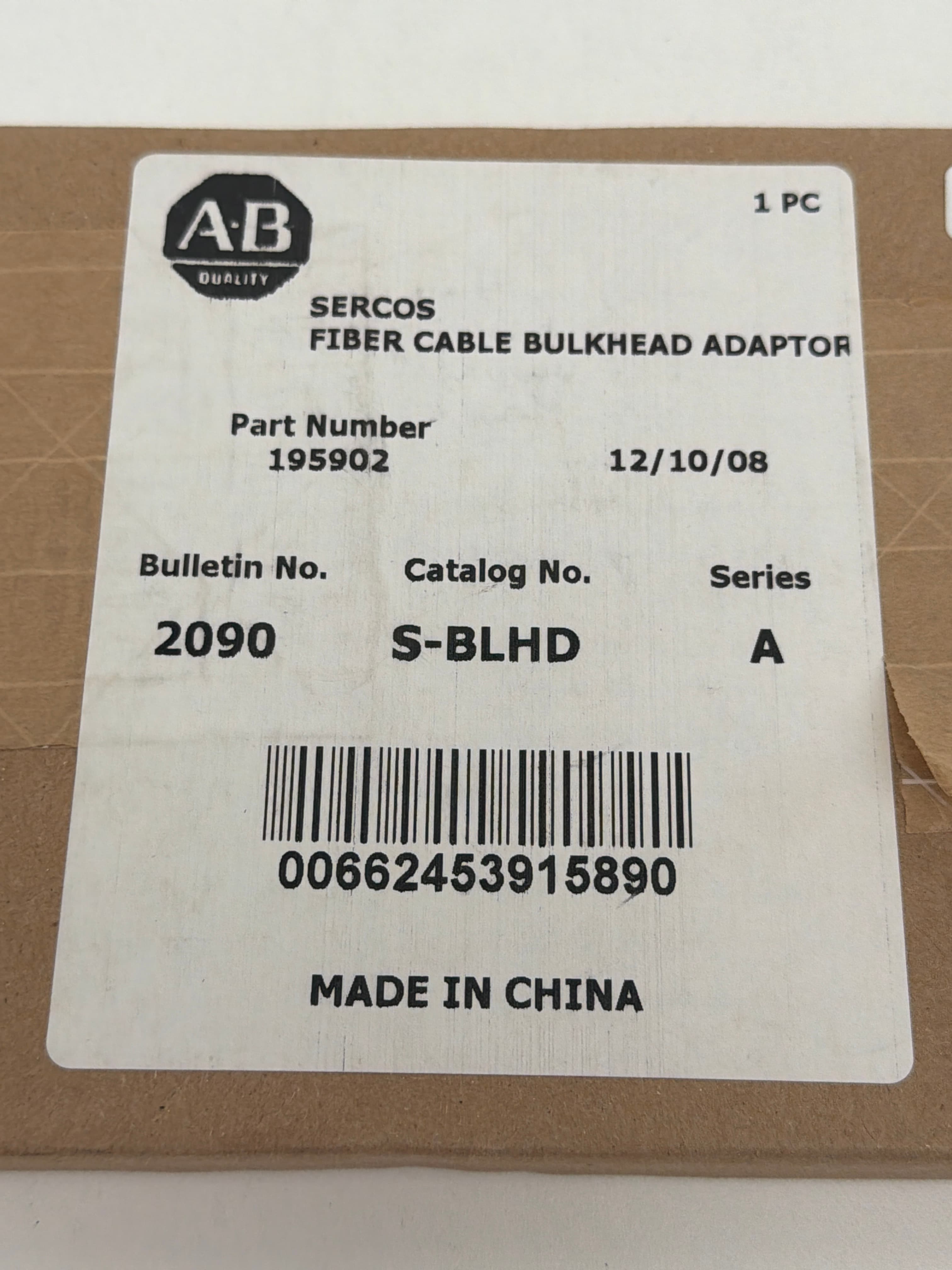 Allen-Bradley 2090-S-BLHD SERCOS Fiber Cable Bulkhead Adaptor Ser A