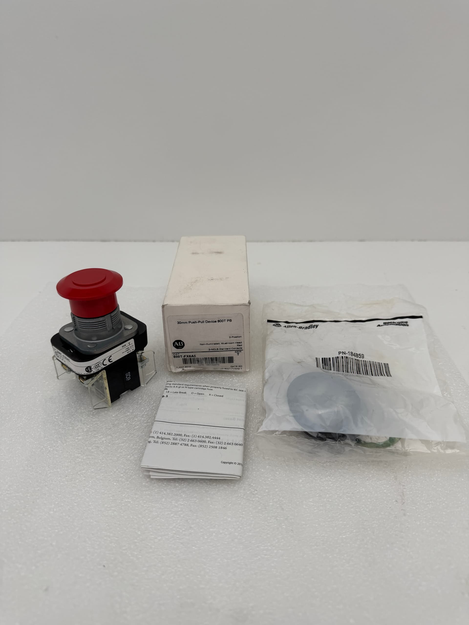 Allen-Bradley 800T-FX6A5 Push Pull Mushroom Head Push Button, Red, 30mm