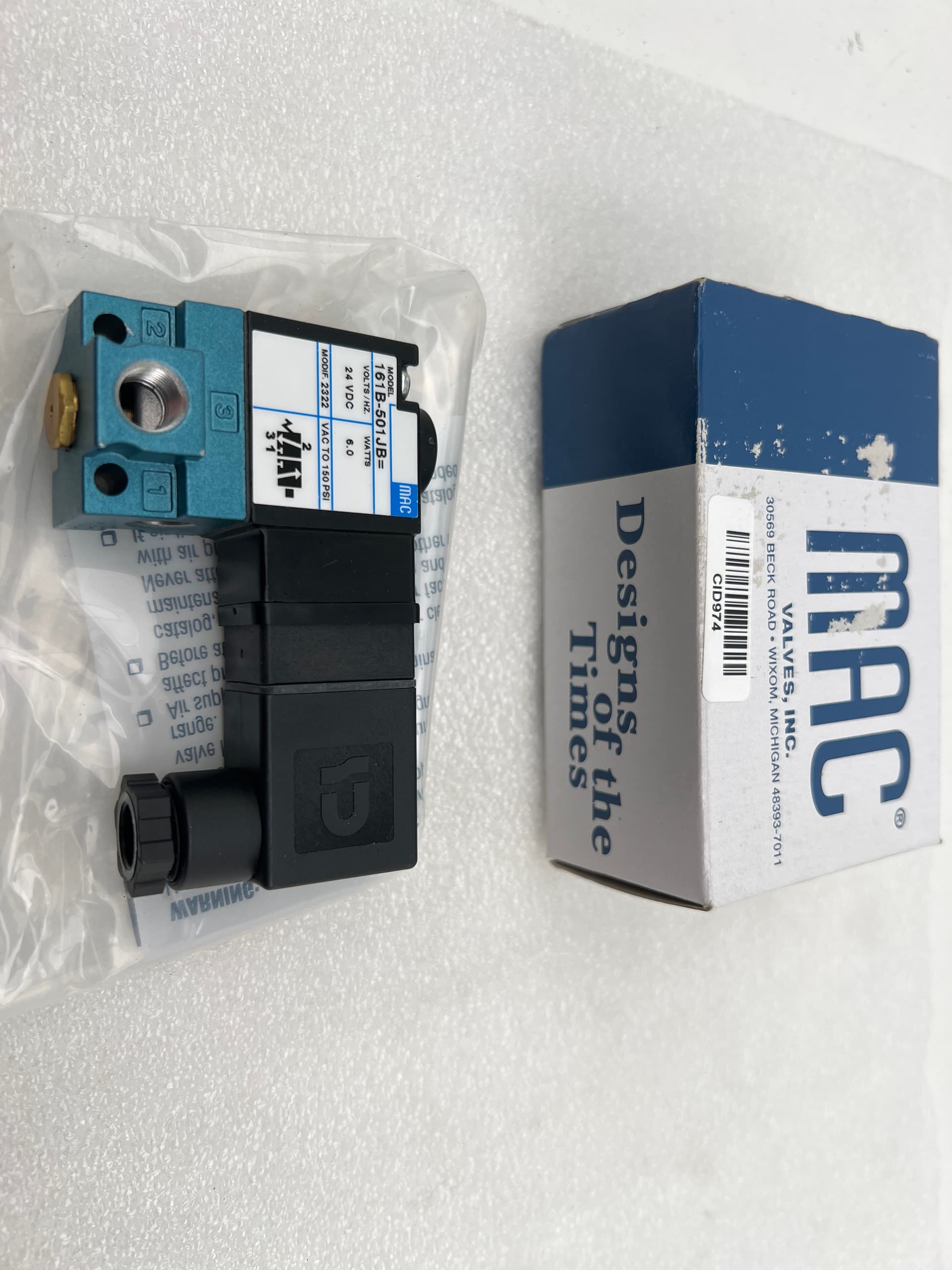 MAC Valves Inc 161B-501JB 3/2-way Normally Closed Solenoid Valve 24VDC