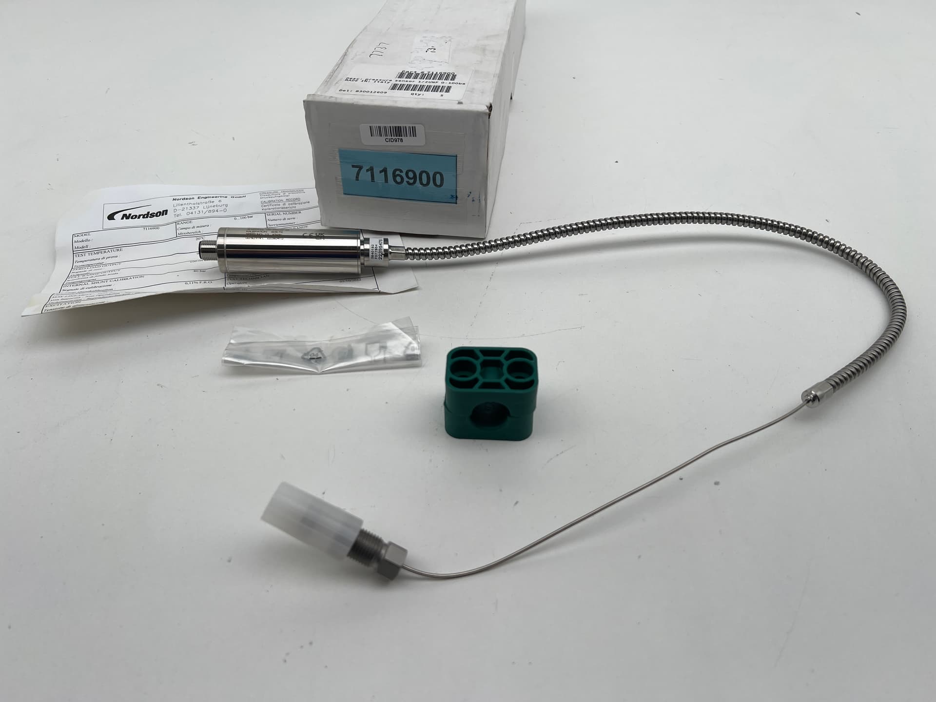 Nordson 7116900 Pressure Sensor Transducer, 0-100 Bar, 1/2 UNF