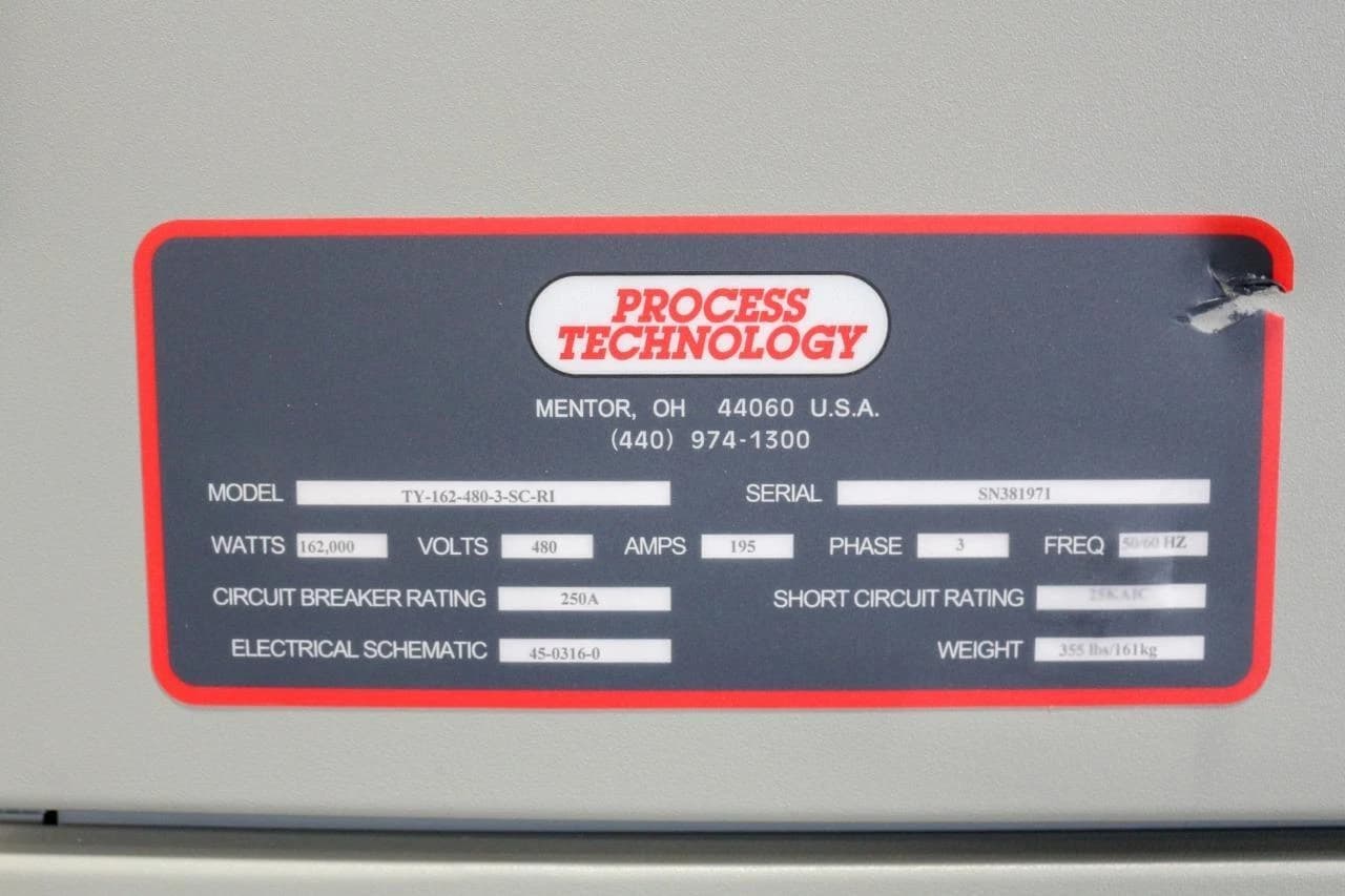 Process Technology TY-162-480-3-SC-RI Inline DI Water Heater 162 KW