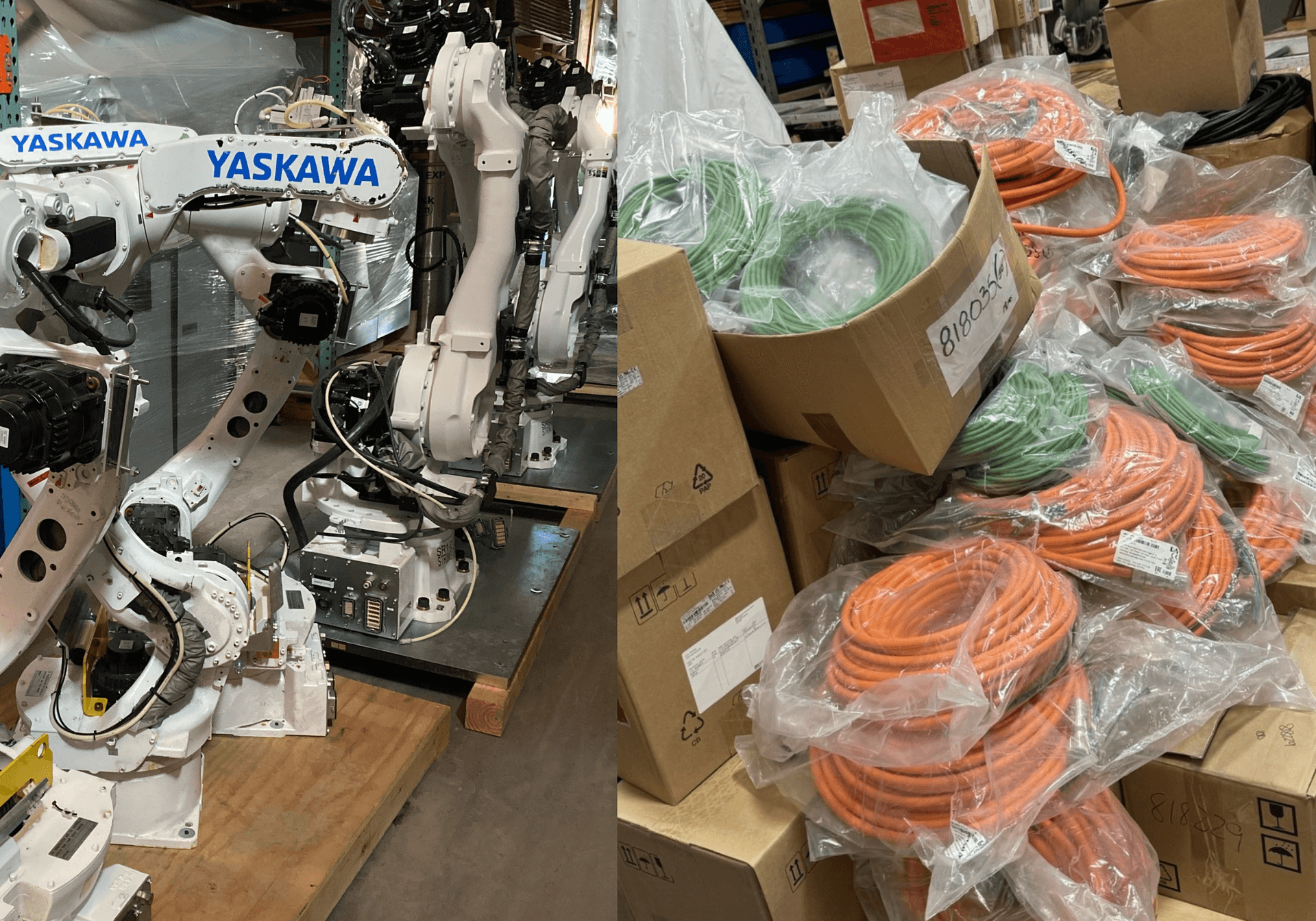 Surplus robotics and cable stock on the racks