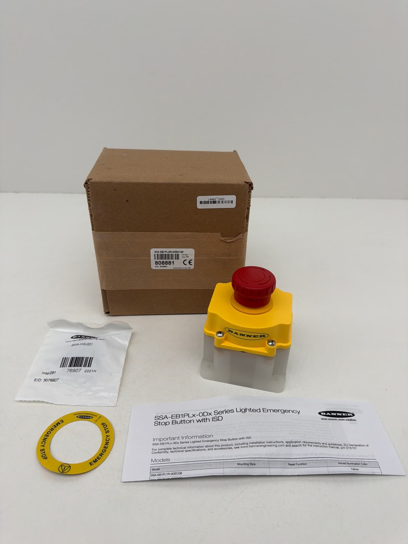 Banner SSA-EB1PLGR-0DED1Q8 Emergency Stop with ISD 40mm Push Button, 808881