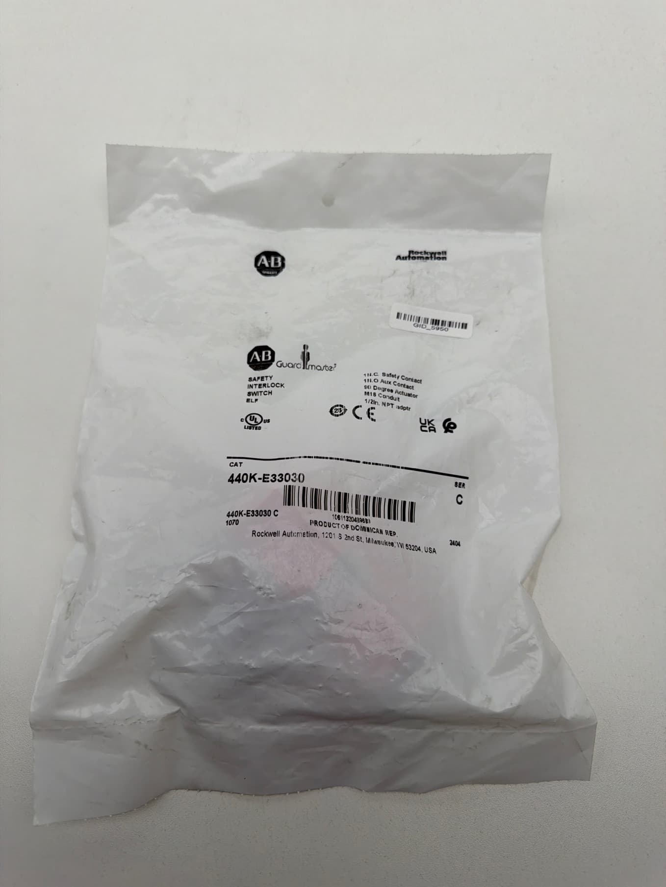 Allen-Bradley 440K-E33030 Guardmaster Elf Tongue Interlock Switch, Ser C
