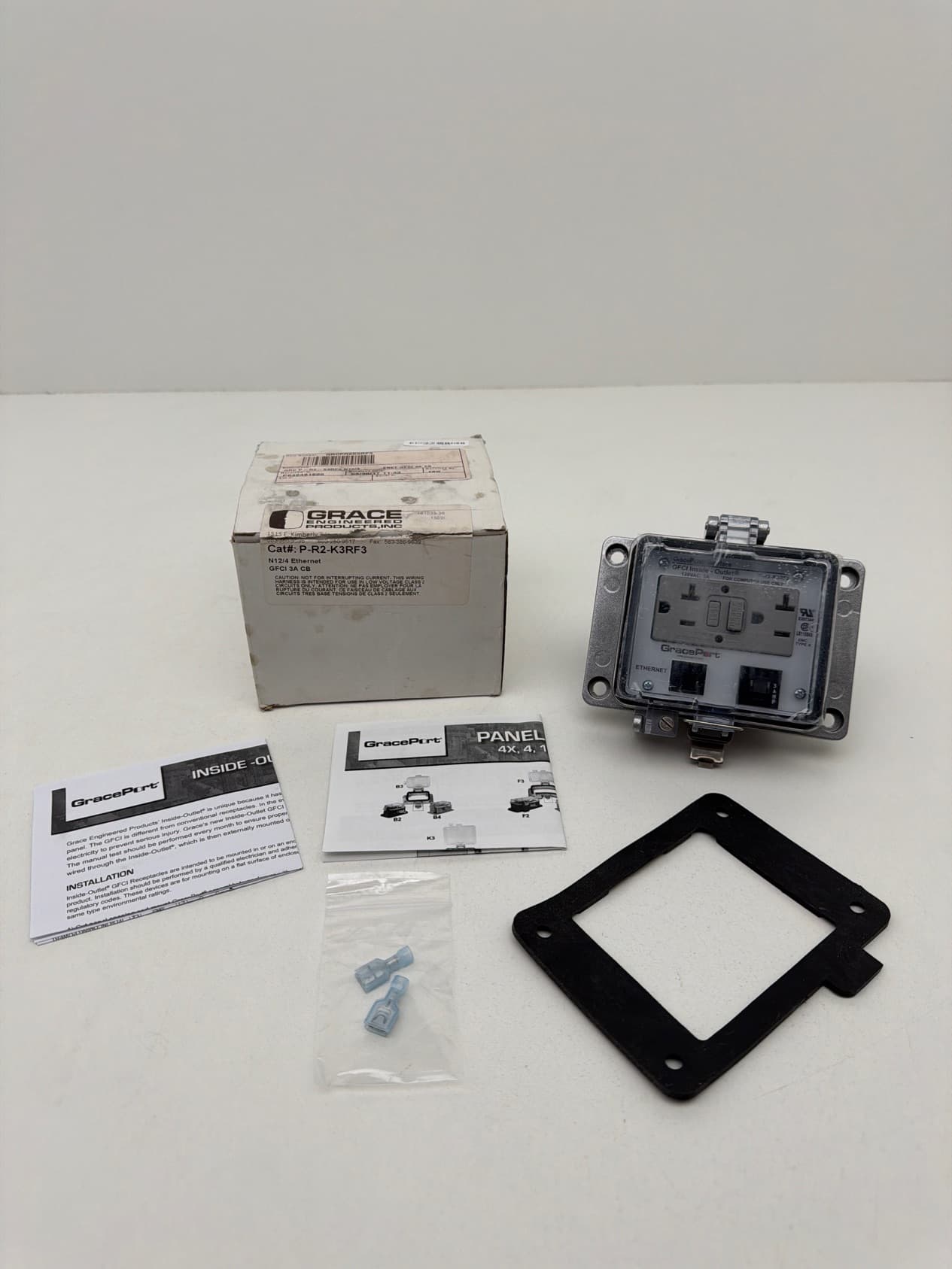 Grace P-R2-K3RF3 Ethernet Panel Interface Connector, 125VAC GFCI, 3A Breaker