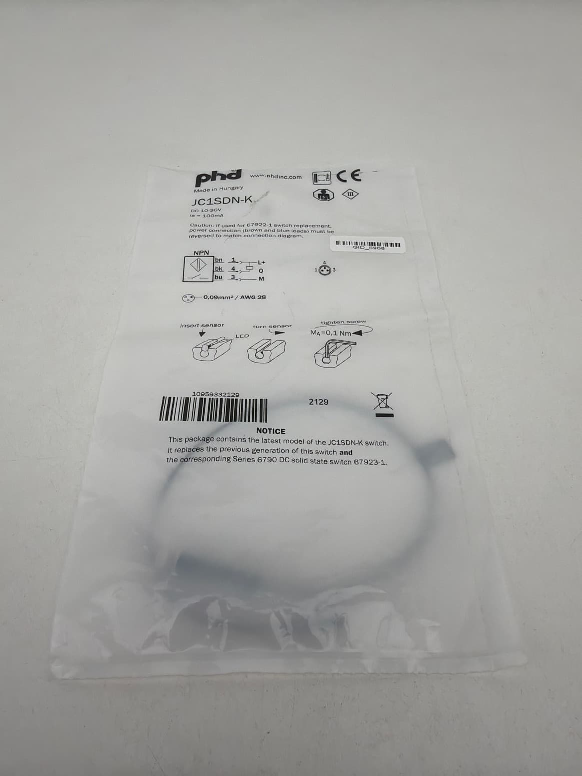 PHD JC1SDN-K DC Solid-State Magnetic Switch, 3-Pin, M8 Quick-Connect