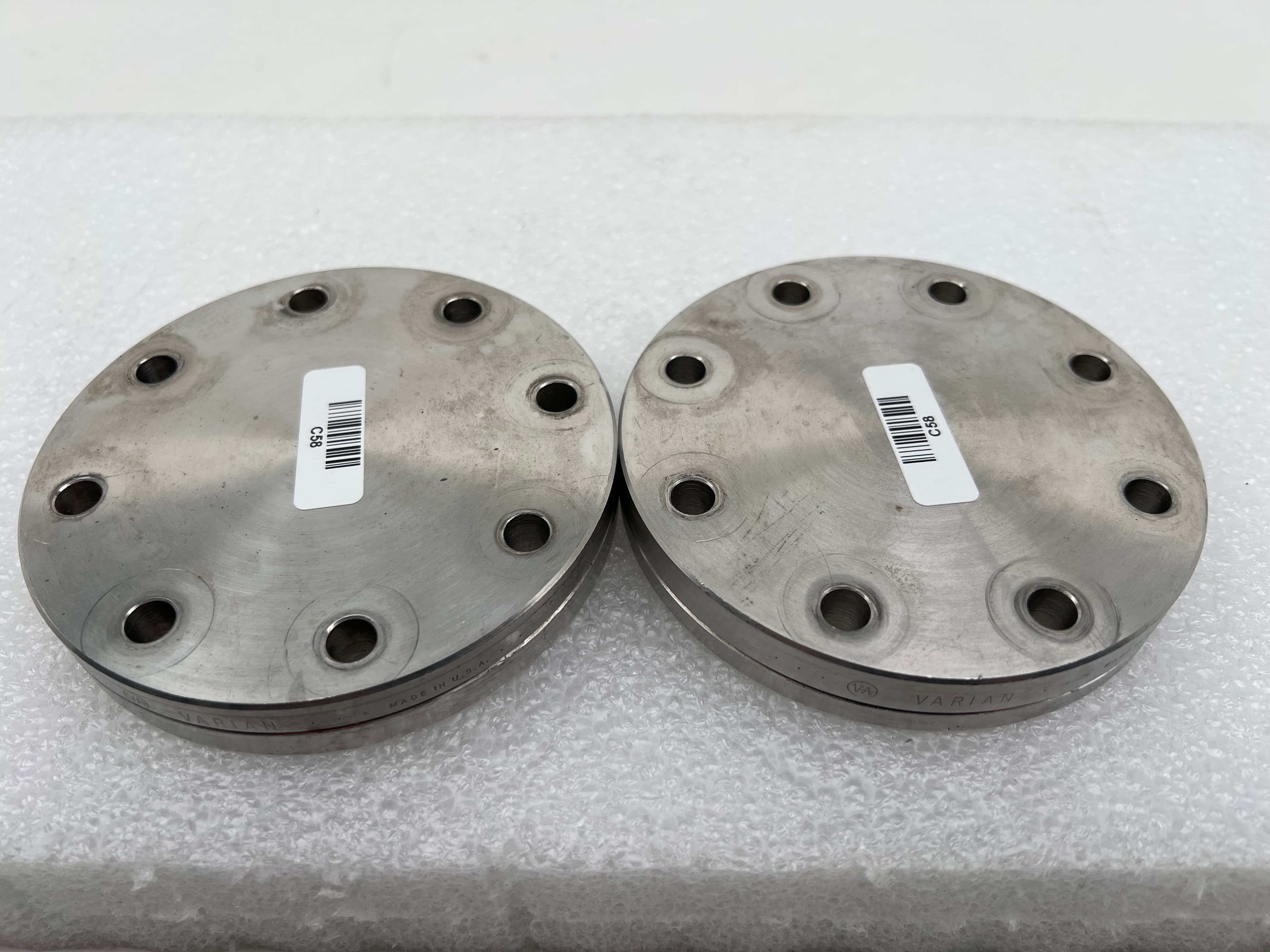 Varian DN63CF 4.50" OD UHV Vacuum Fixed Through Hole Blank 304SS- Lot of 2