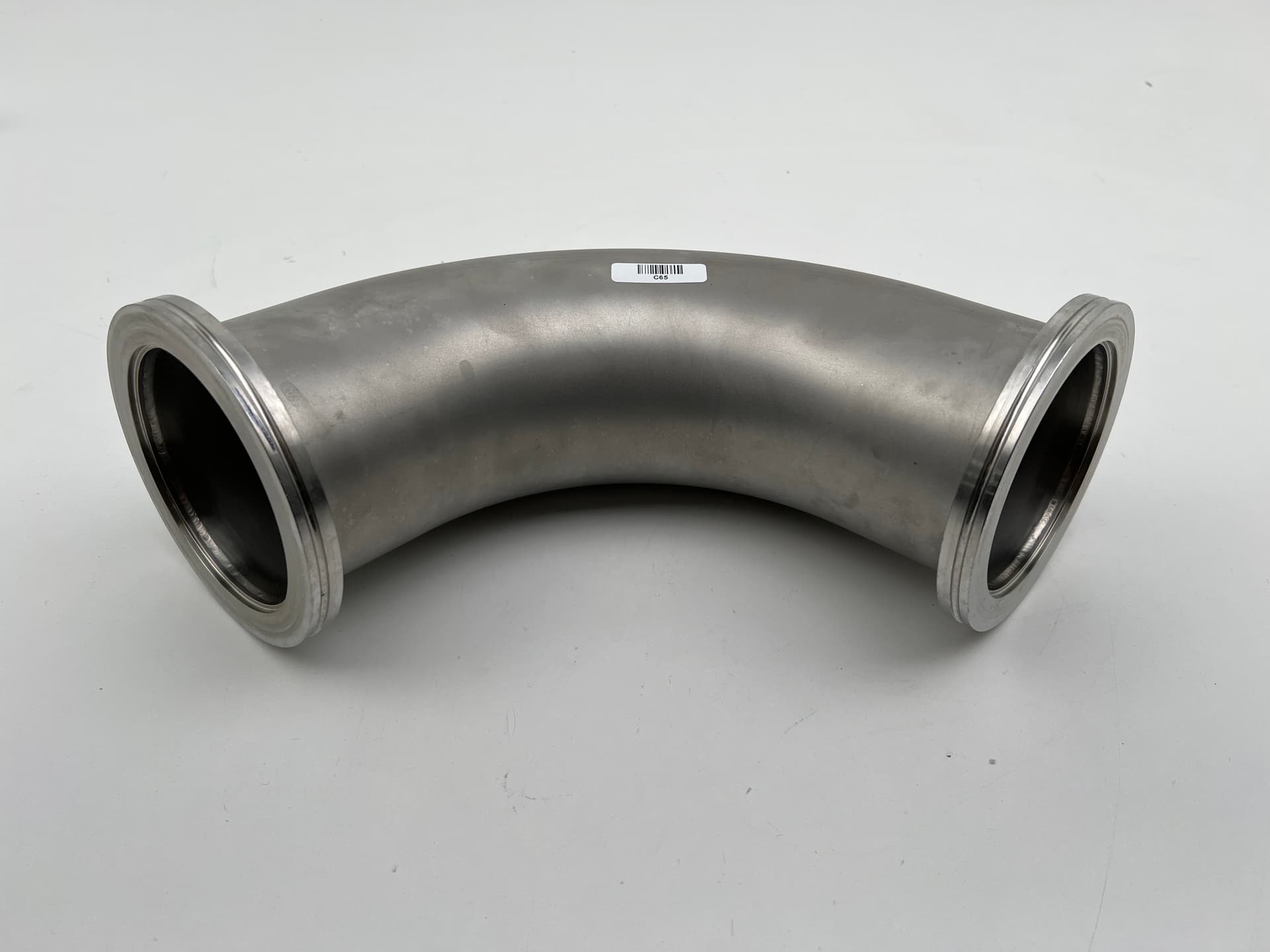 ISO100-K 5.12" OD Vacuum Elbow, 90 Degree Long Radius 304SS, Dimension A is 8.56