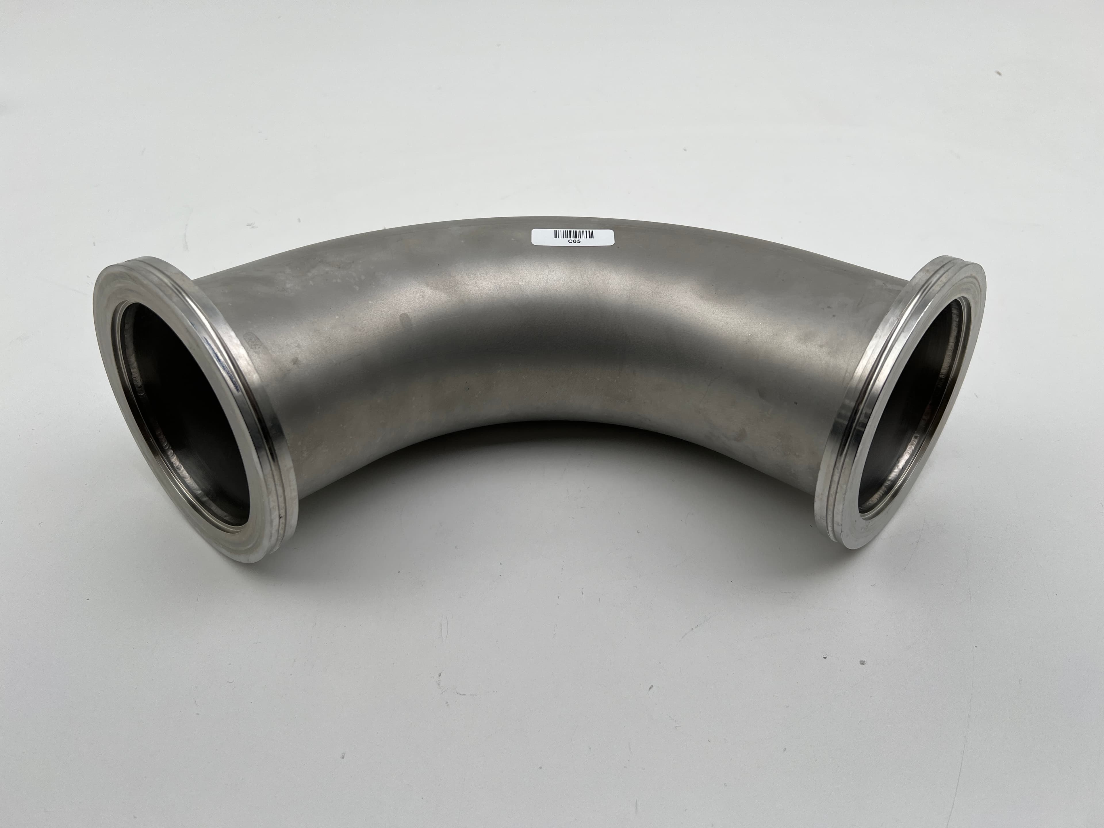 ISO100-K 5.12" OD Vacuum Elbow, 90 Degree Long Radius 304SS, Dimension A is 8.56