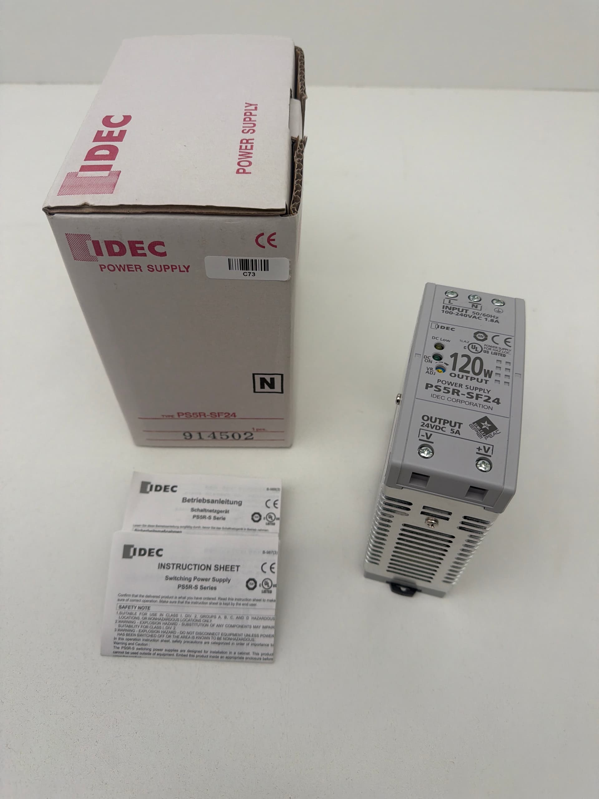 IDEC PS5R-SF24 Power Supply, IN 100-240VAC 1.8A / OUT 24VDC 5A 120W