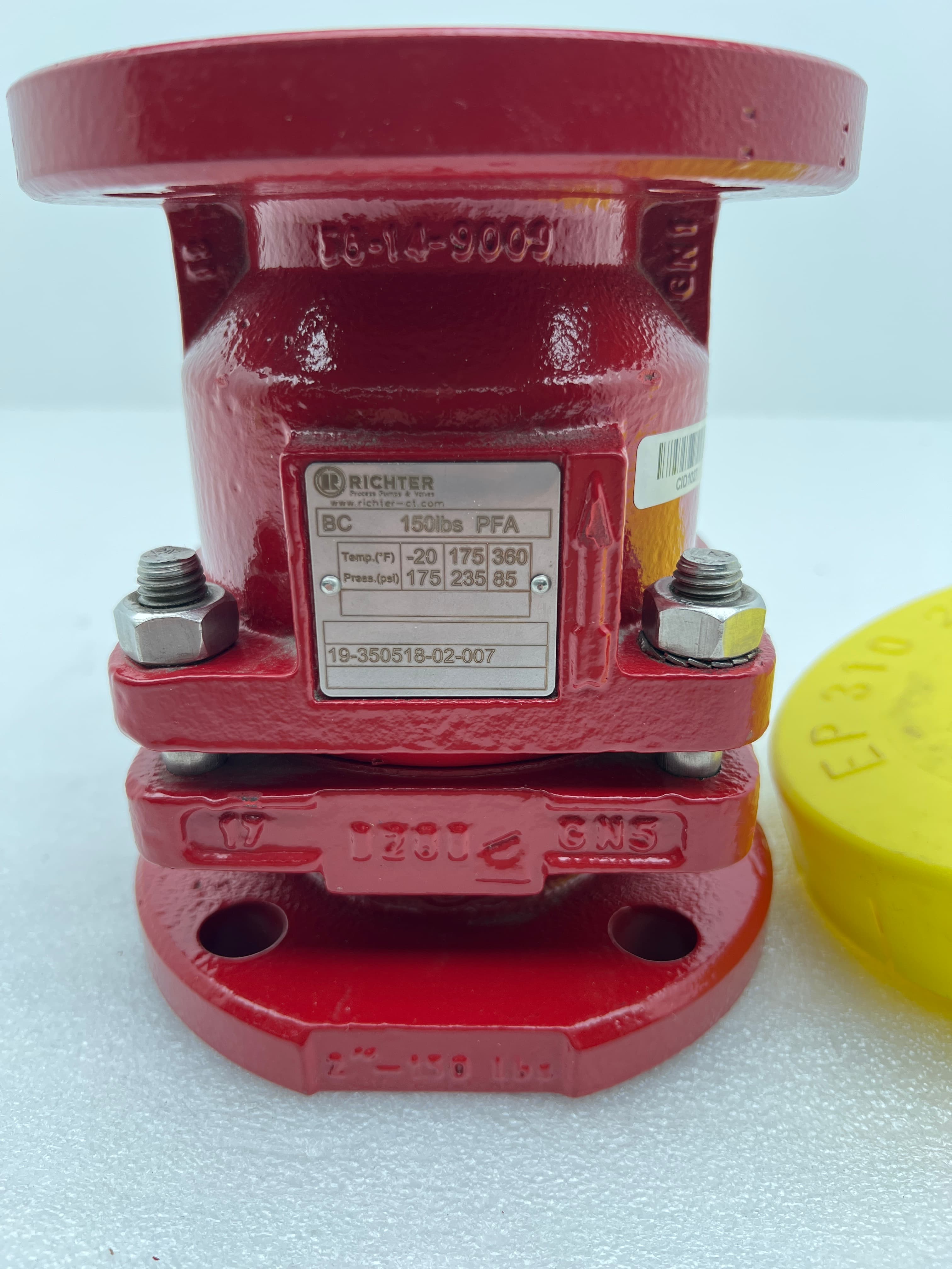 Richter 19-350518-02-007 2" PFA Lined Solid PTFE Ball Check Valve