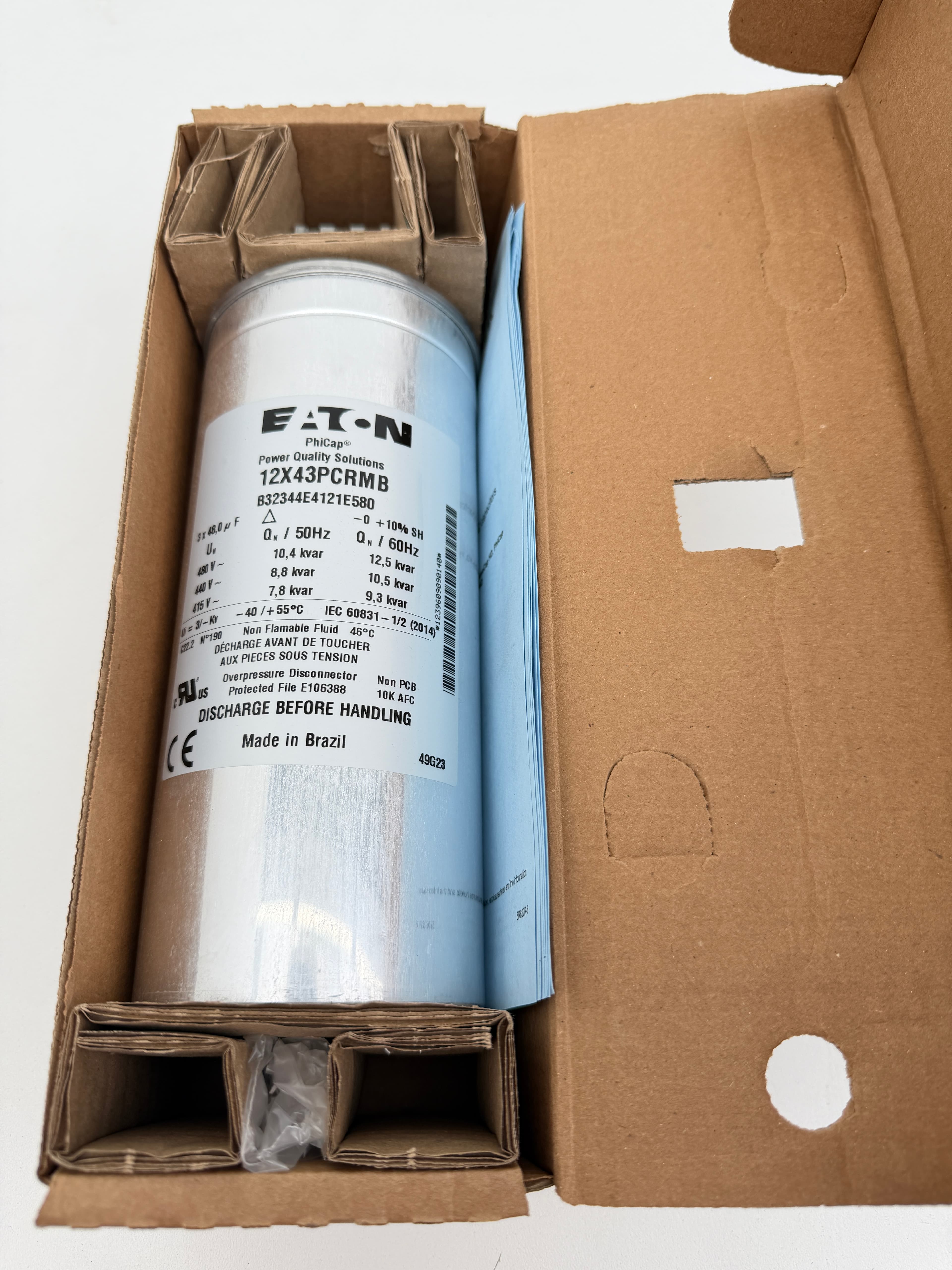 Eaton / TDK 12X43PCRMB PhiCap Cylindrical Capacitor Cell, 480VAC, 3PH, 12.5 kVAR