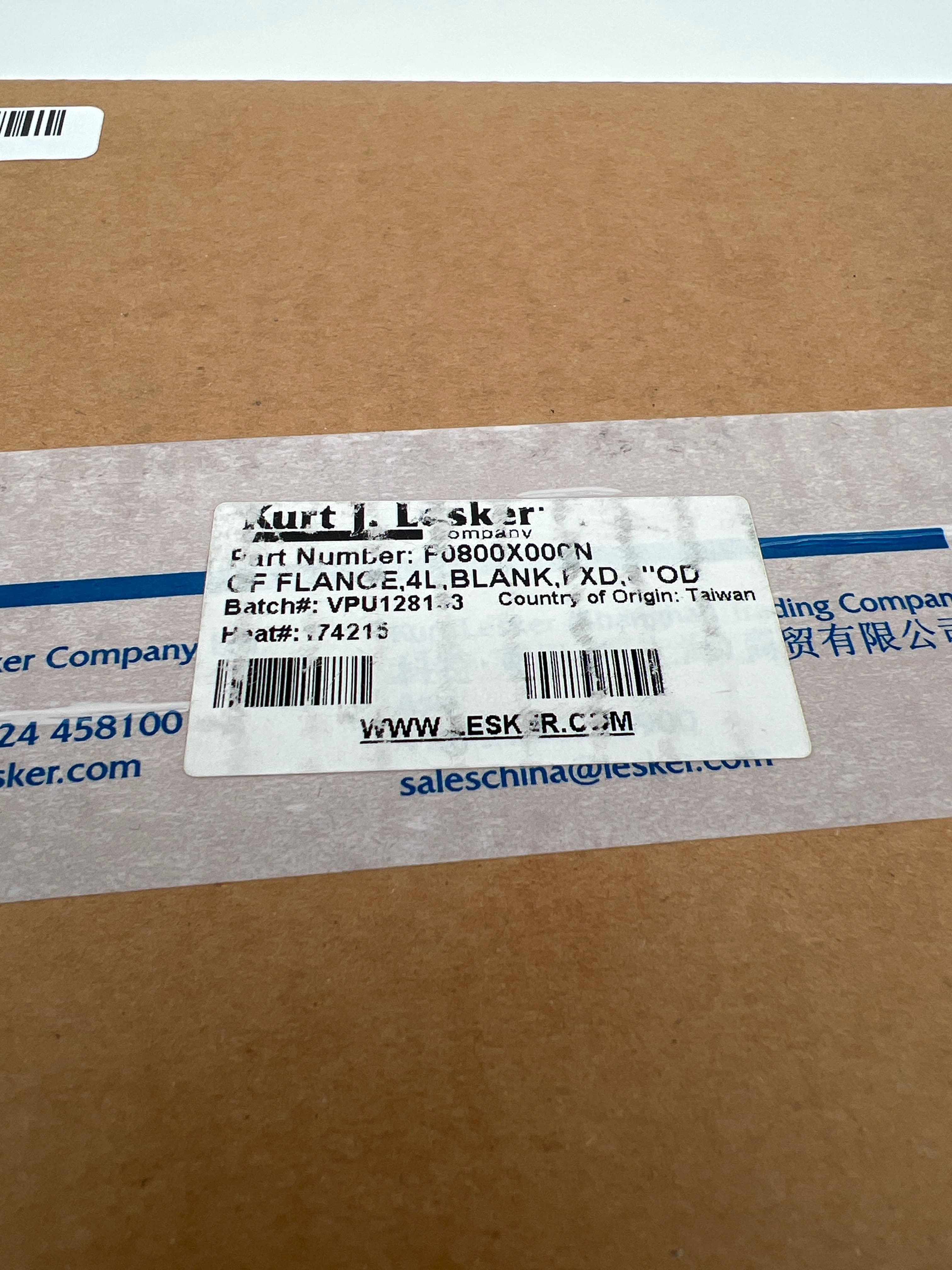 Kurt J Lesker F0800X00N UHV Conflat DN160 8"OD Fixed Blank 304SS