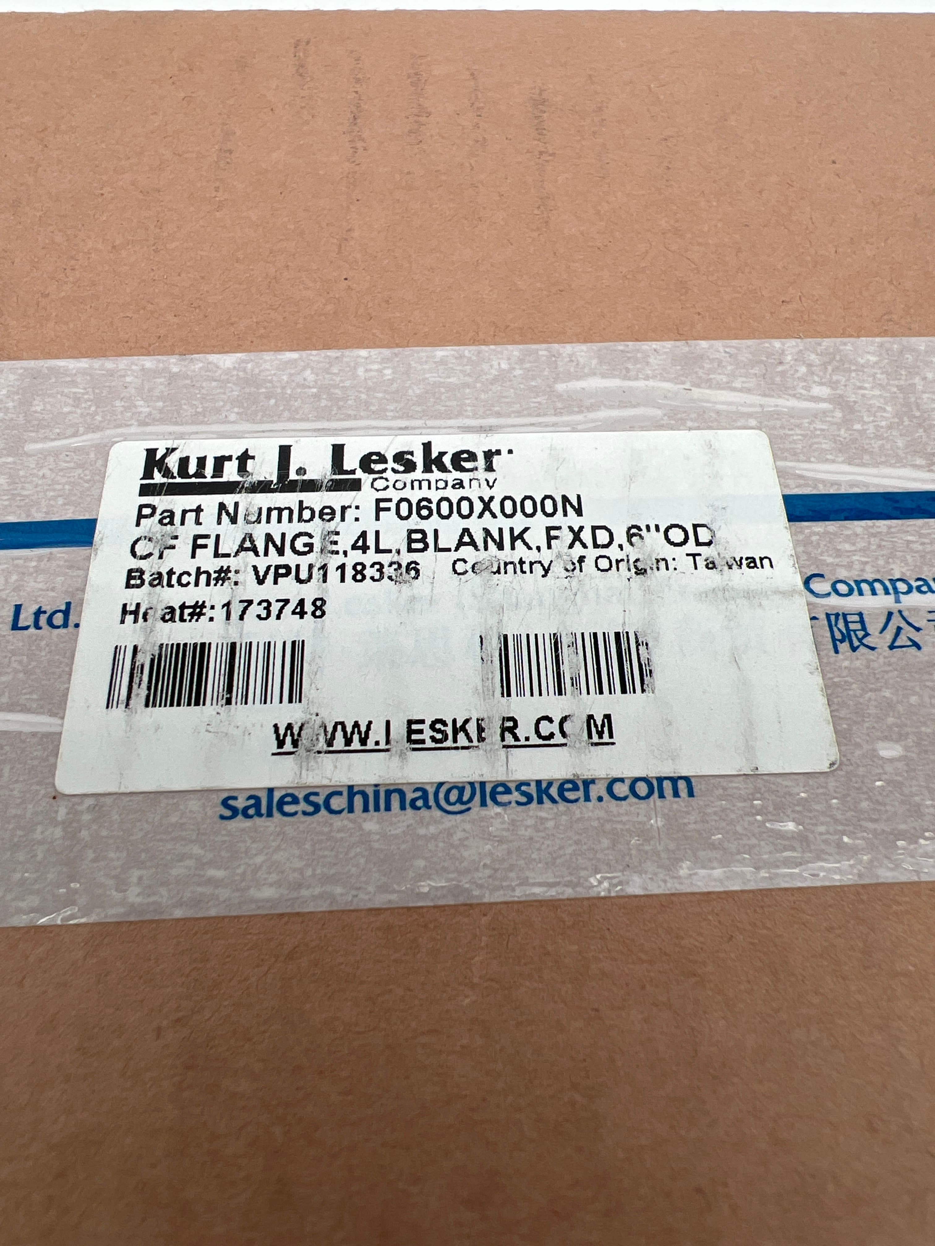 Kurt J Lesker F0600X000N DN100 6" OD, ConFlat UHV, Fixed Blank, 304SS