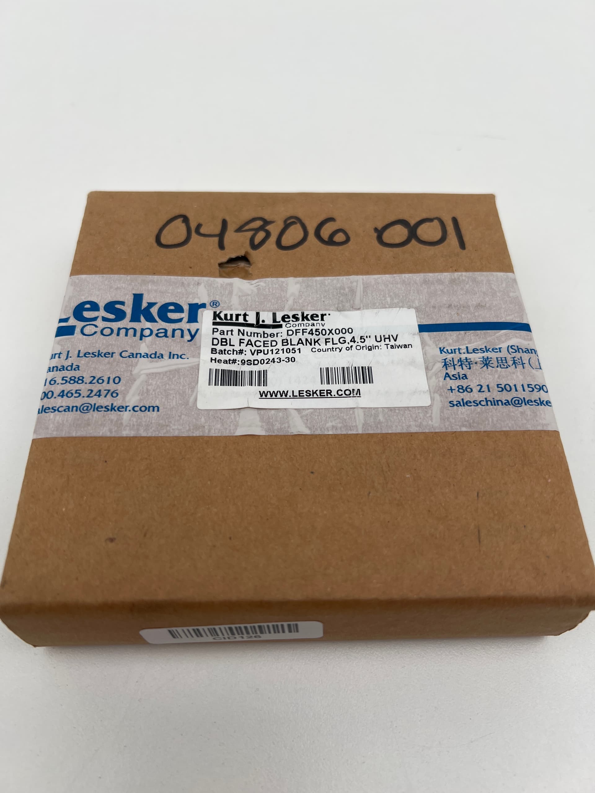 Kurt J Lesker DFF450X000 DN63 4.5" ConFlat Double Face Blank, 304SS