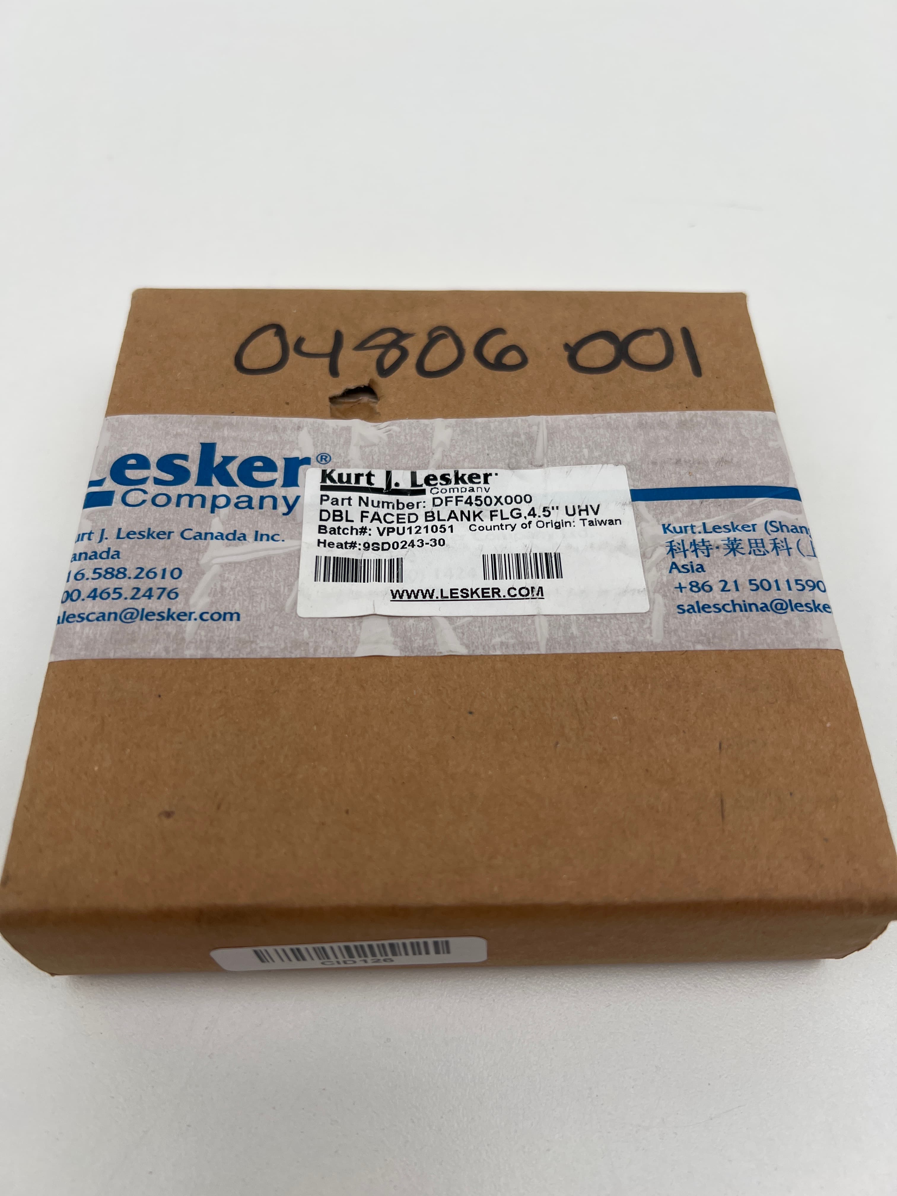 Kurt J Lesker DFF450X000 DN63 4.5" ConFlat Double Face Blank, 304SS