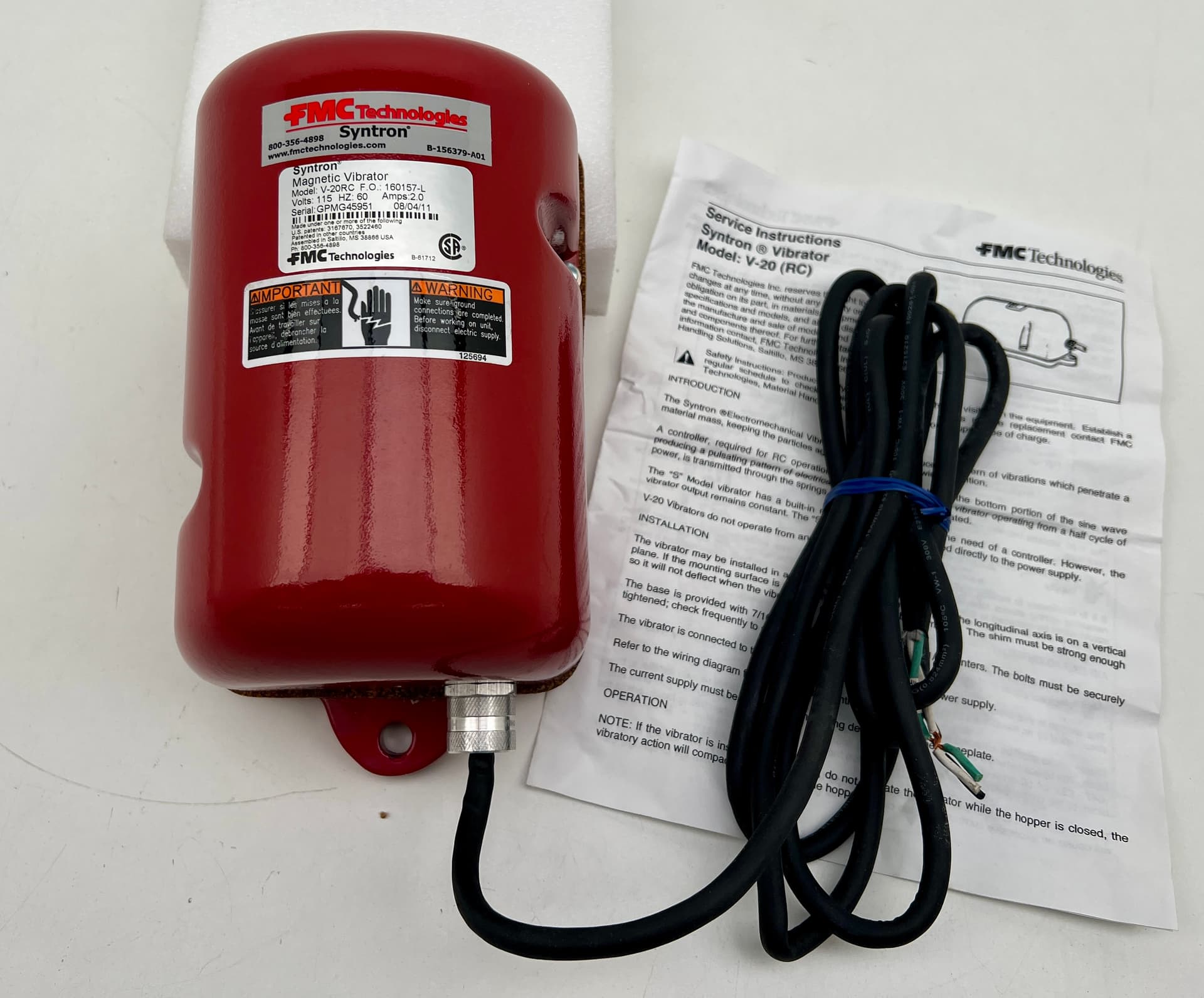 FMC Syntron V-20RC Electromagnetic Bin Vibrator, 3600 VPM