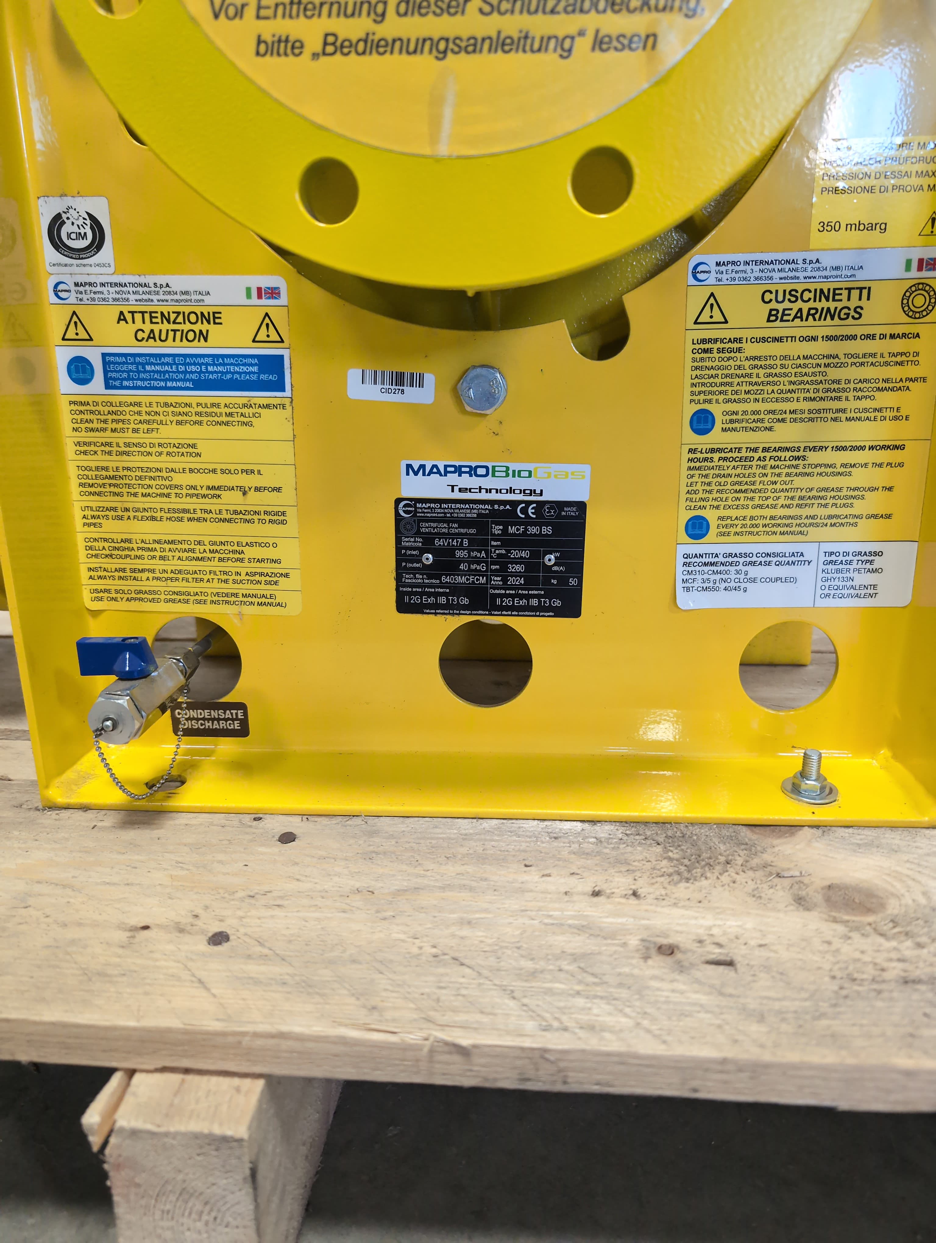 MAPRO MCF 390 BS Centrifugal Fan, Natural Gas, Biogas