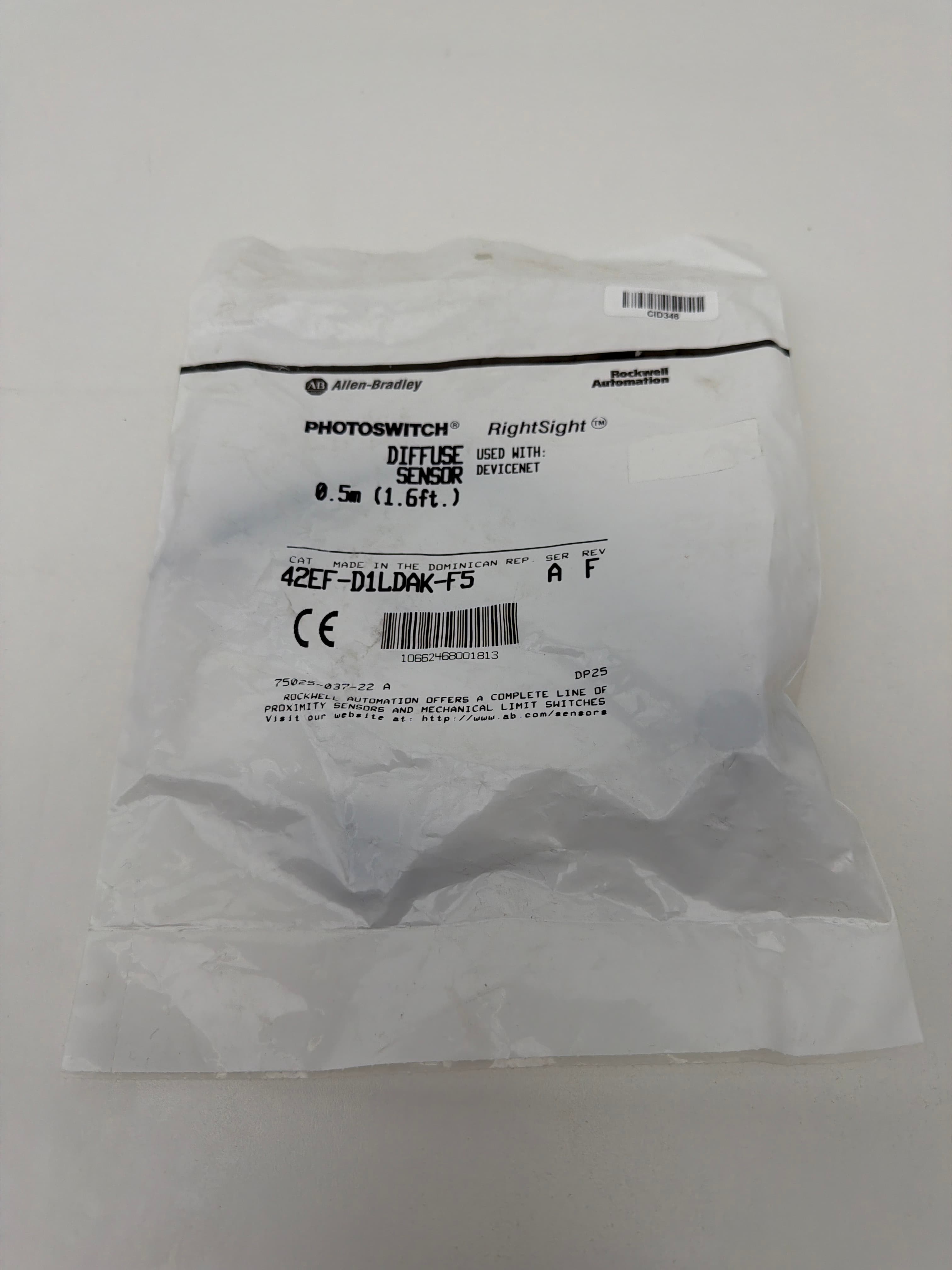 Allen-Bradley 42EF-D1LDAK-F5 RightSight Photoswitch Diffuse Sensor Ser A Rev F