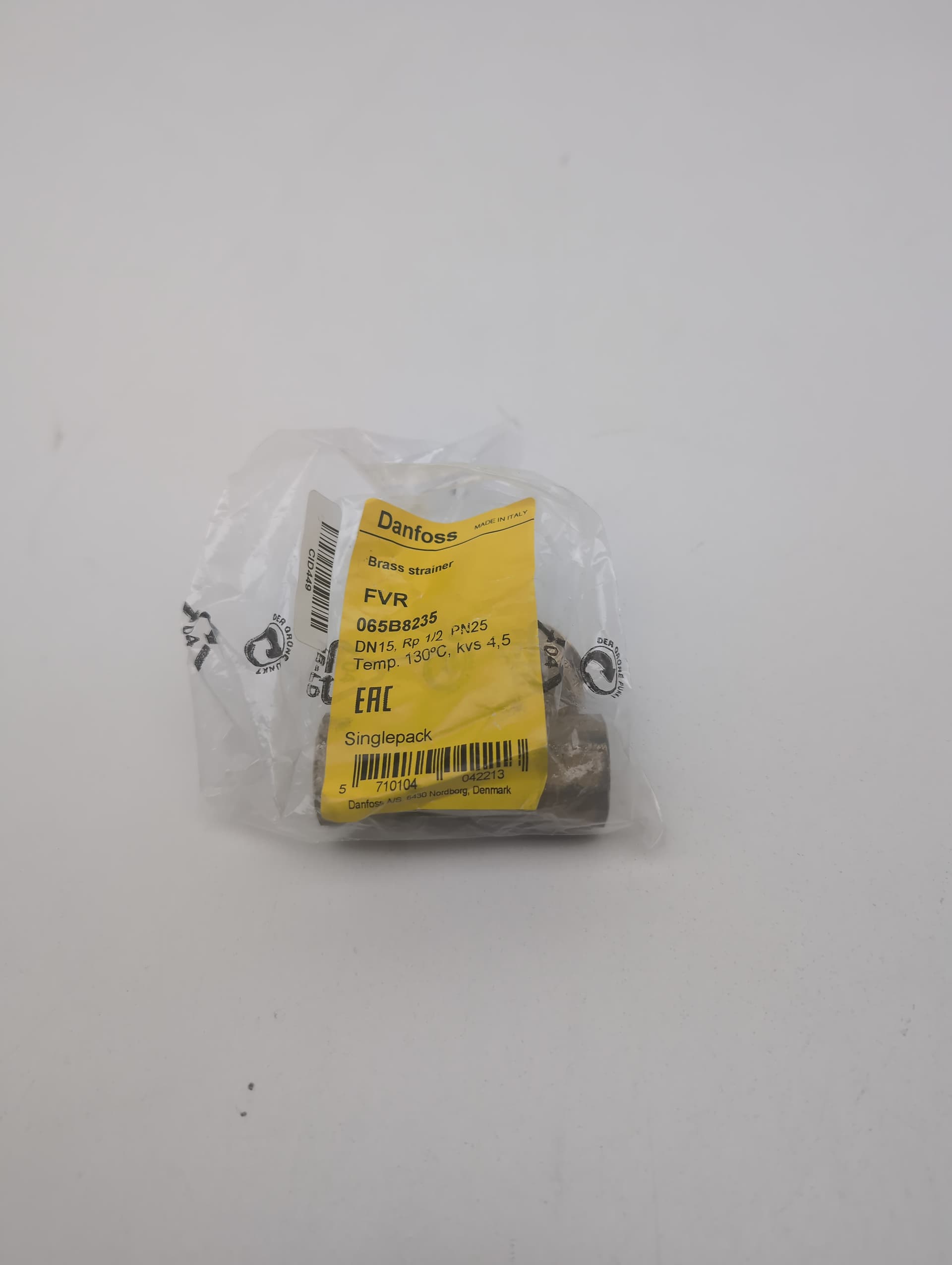 Danfoss FVR 065B8235 Brass Strainer DN 15, Rp1/2, PN25, temp130C, kvs4.5