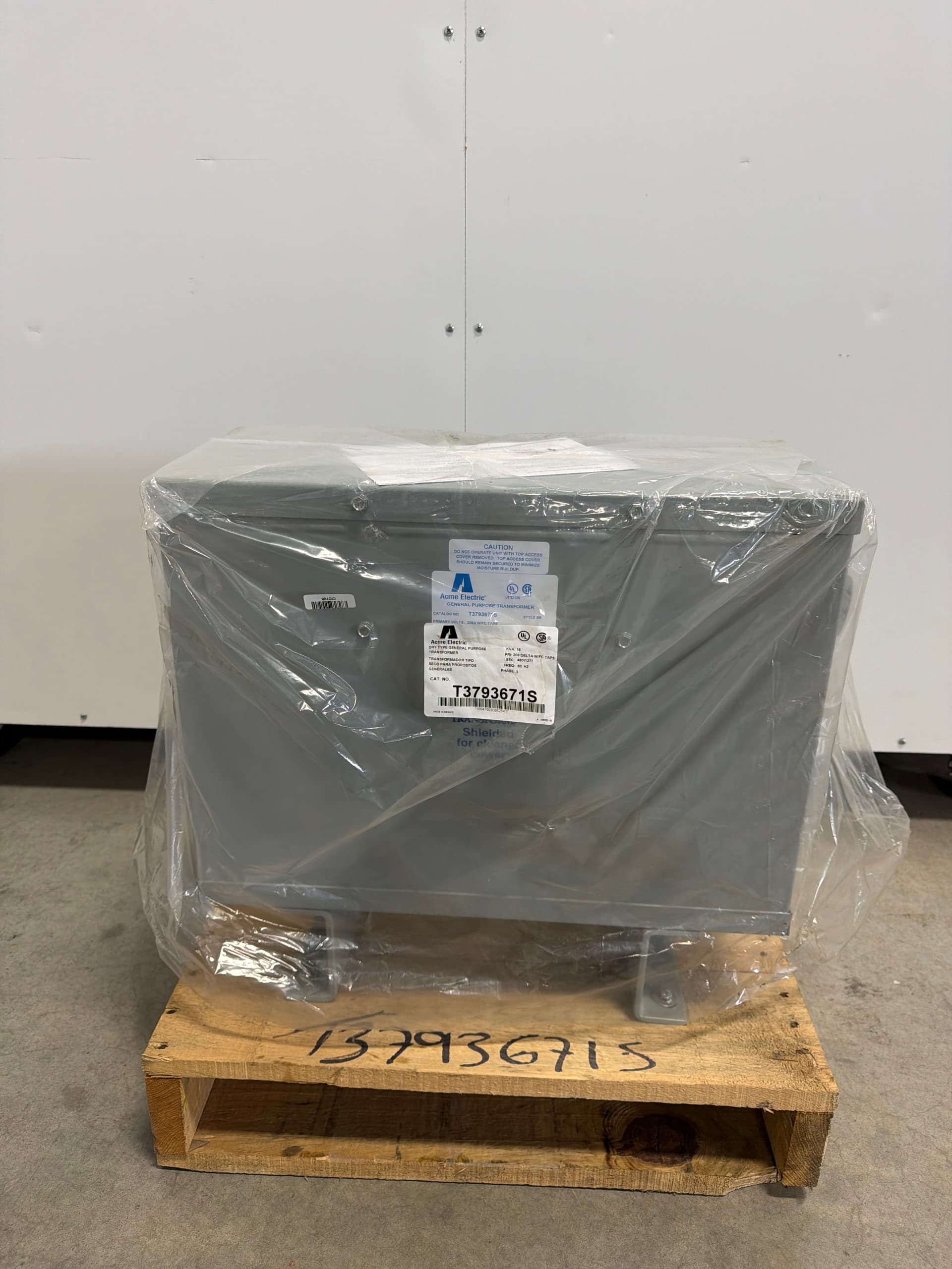 Acme Electric T3793671S Transformer 15KVA 208Delta W/FC Taps 480Y/277 60Hz 3PH