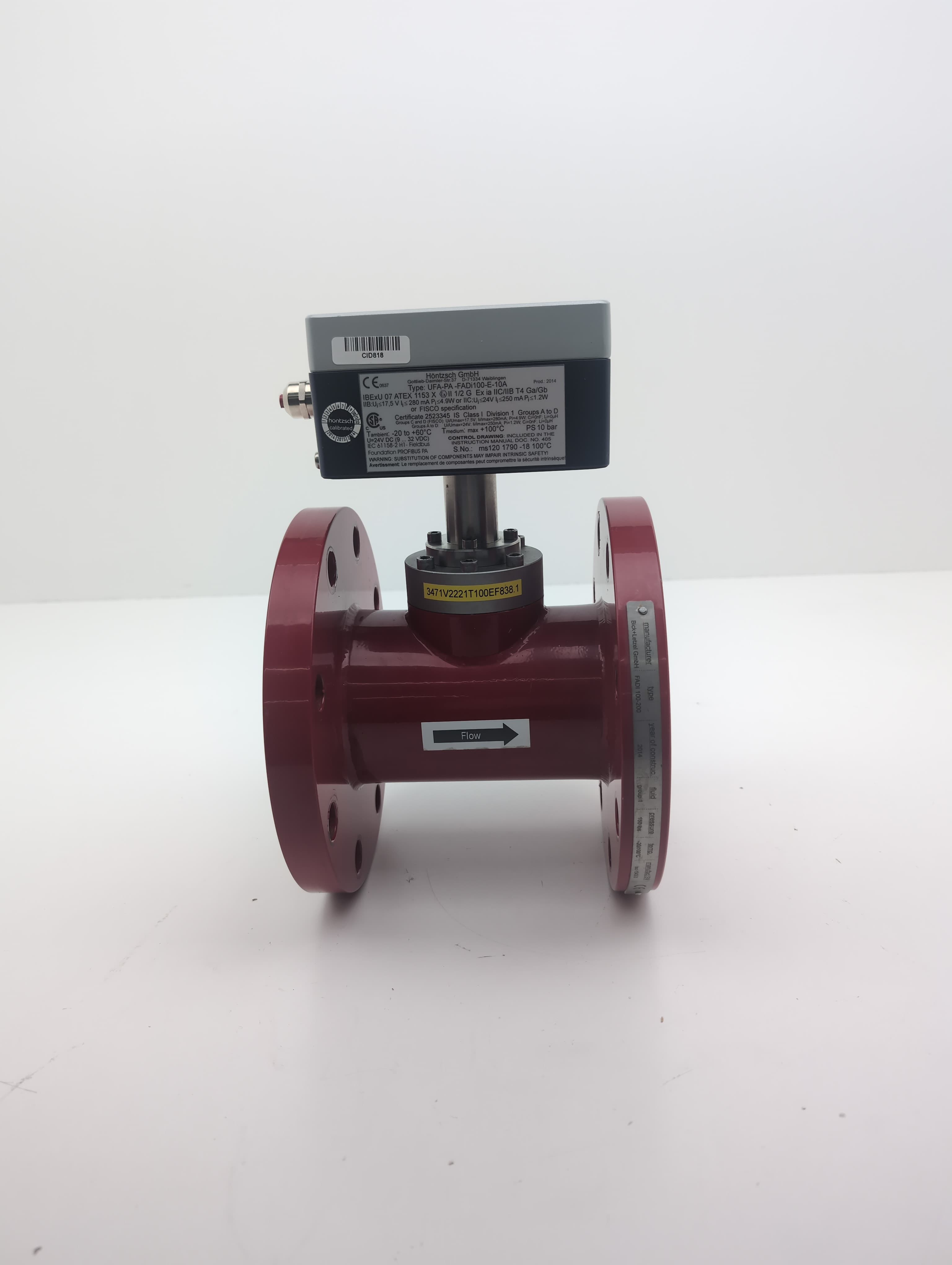 Hontzsch GmbH UFA-PA-FADi 100-E-10A Vane Wheel Flow Sensor, 4", 150# ,316 SS