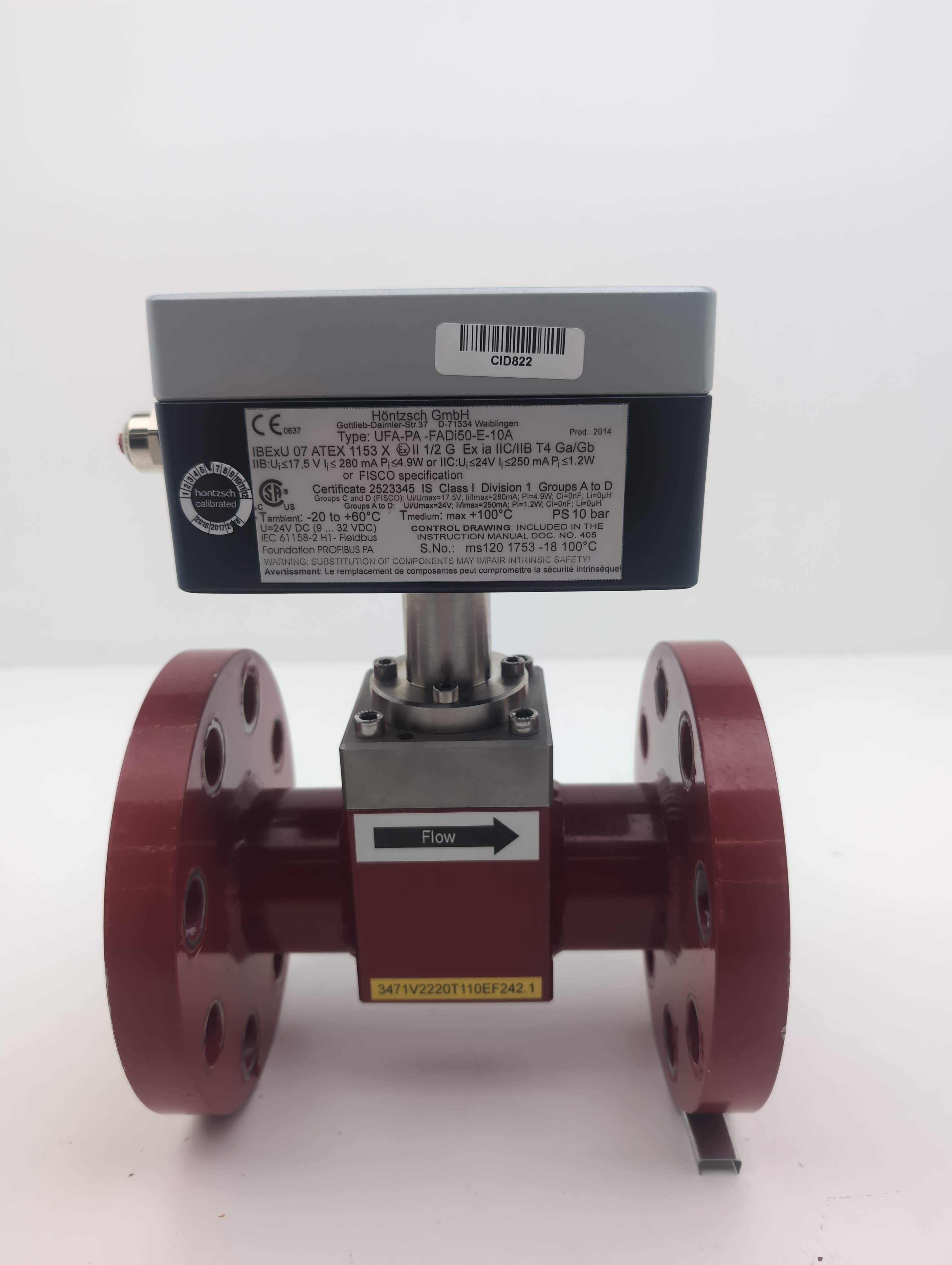 Hontzsch GmbH UFA-PA-FADi 50-E-10A Vane Wheel Flow Sensor, 2", 300# ,316 SS