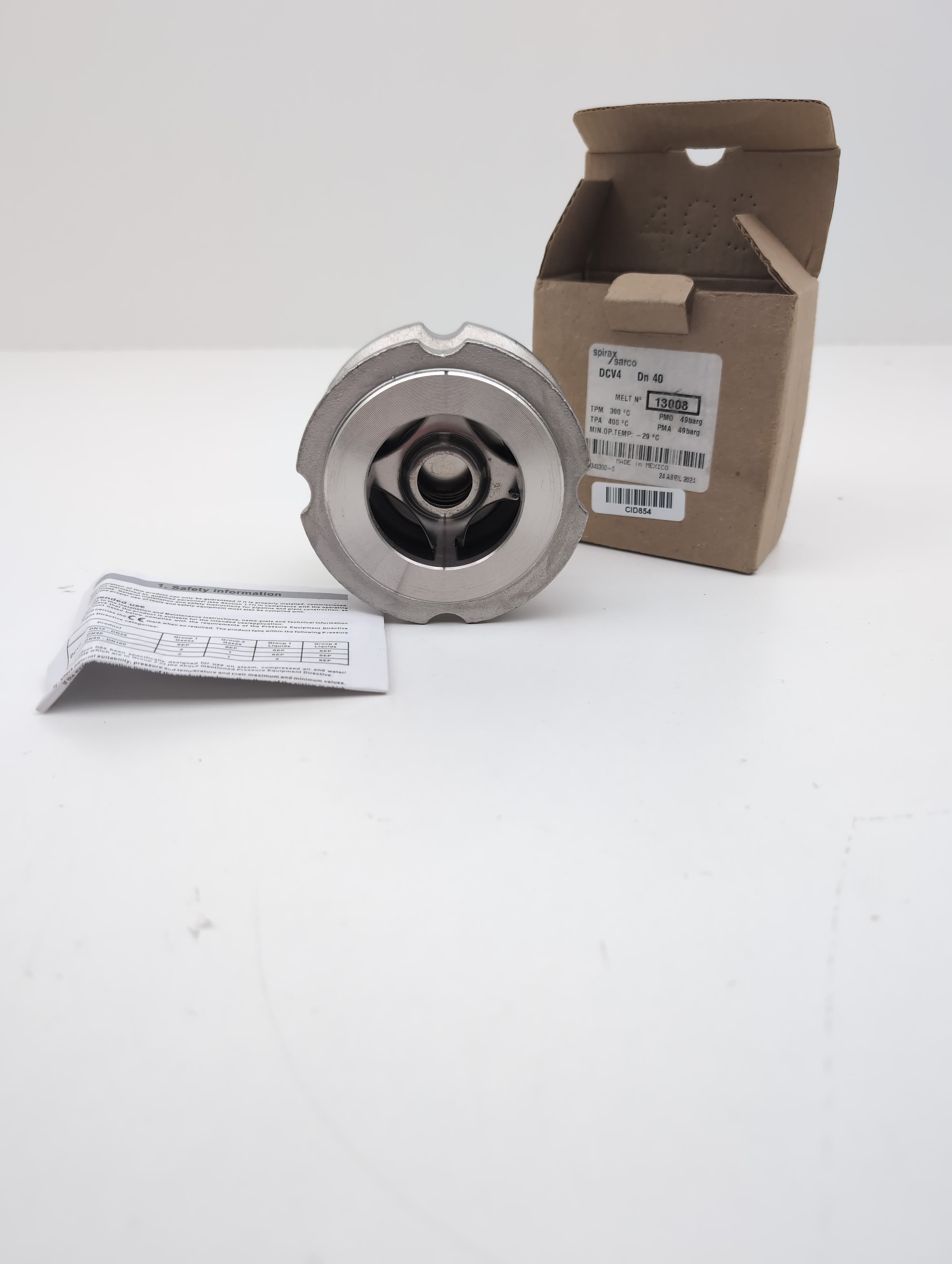 Spirax Sarco DCV4 Wafer Check valve, 1 1/2"(Dn 40) ,ASTM A351 CF3M SS