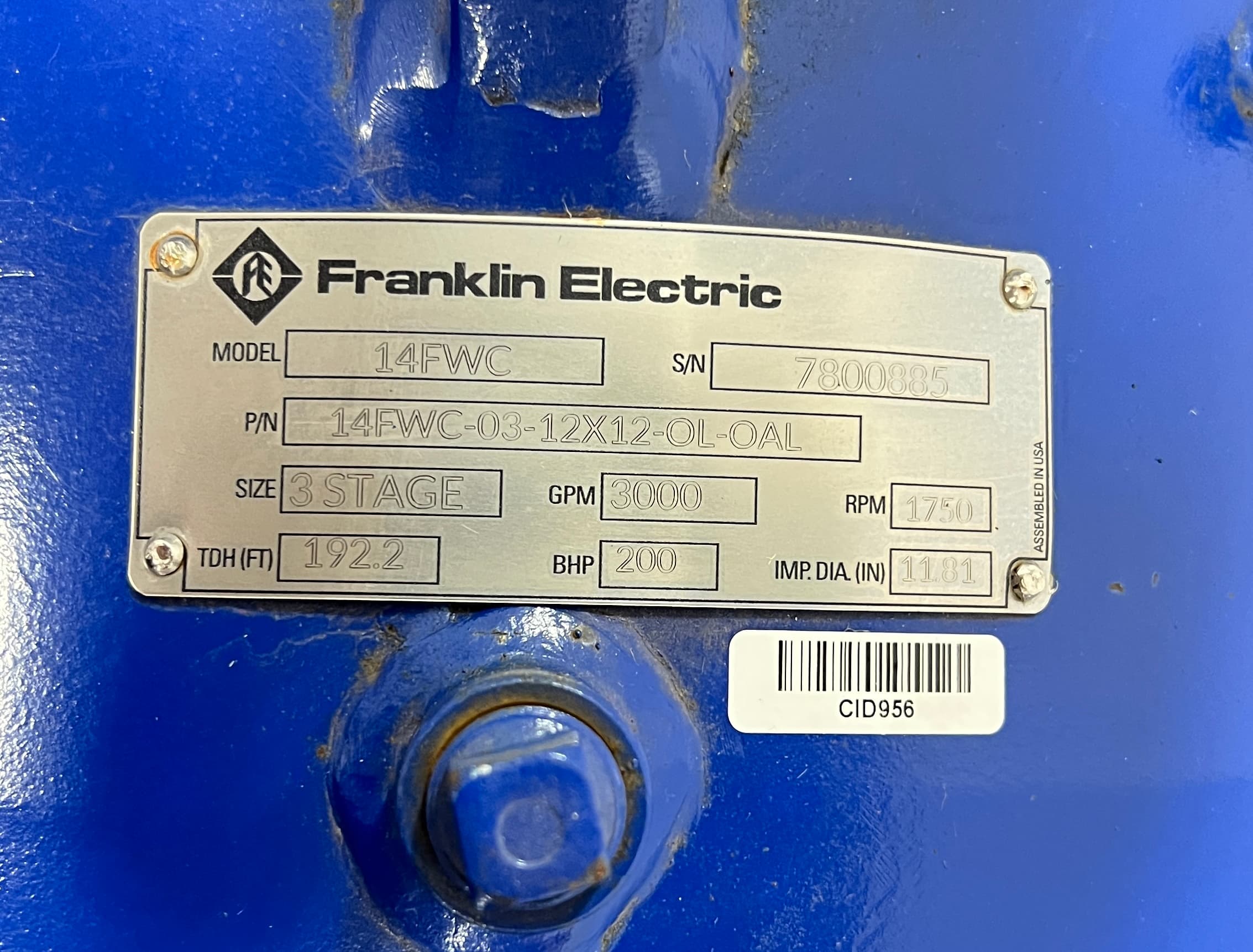 Franklin Electric 14FWC-03-12X12-OL-OAL Verticle Line Shaft Turbine Pump