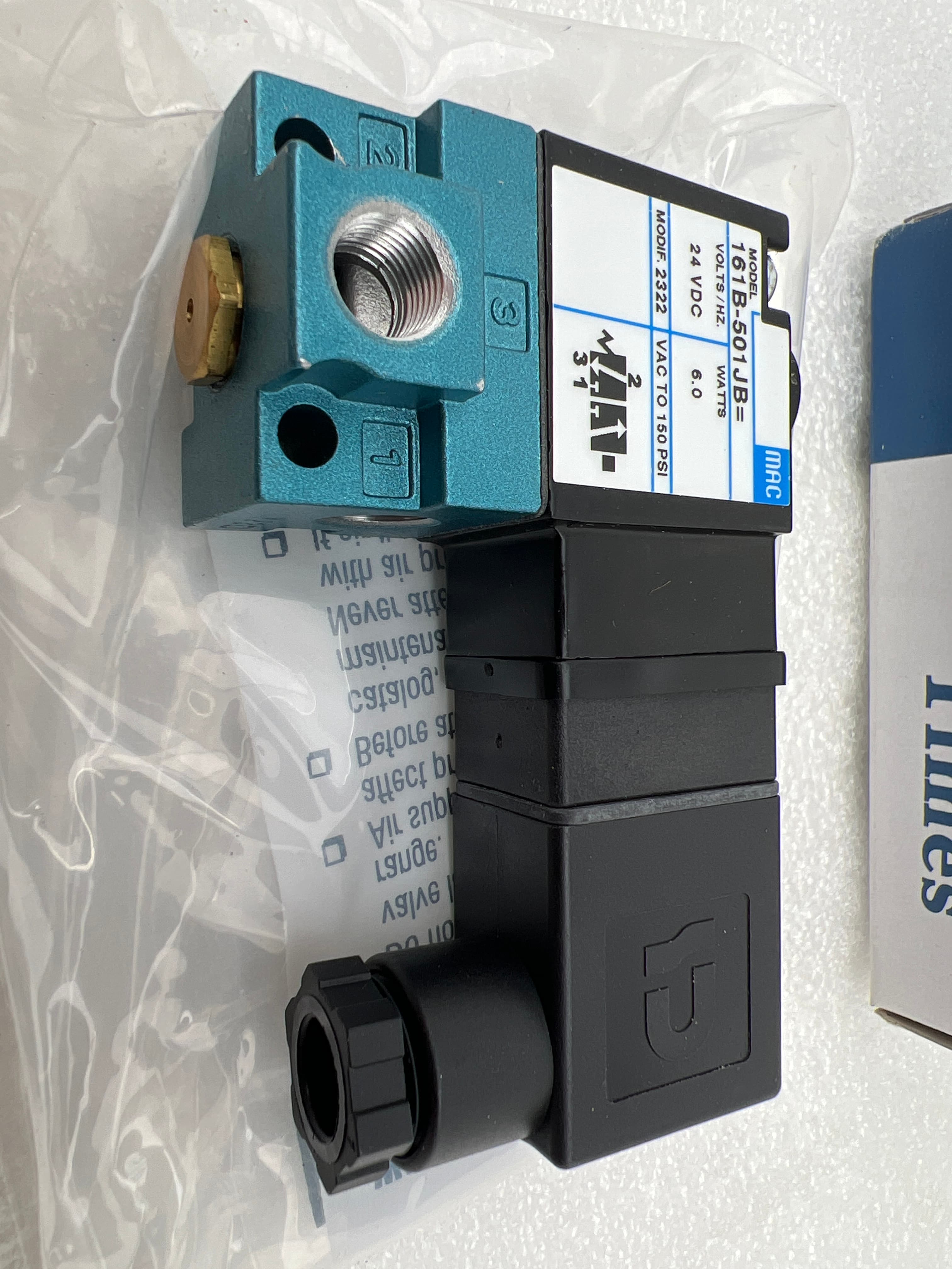 MAC Valves Inc 161B-501JB 3/2-way Normally Closed Solenoid Valve 24VDC