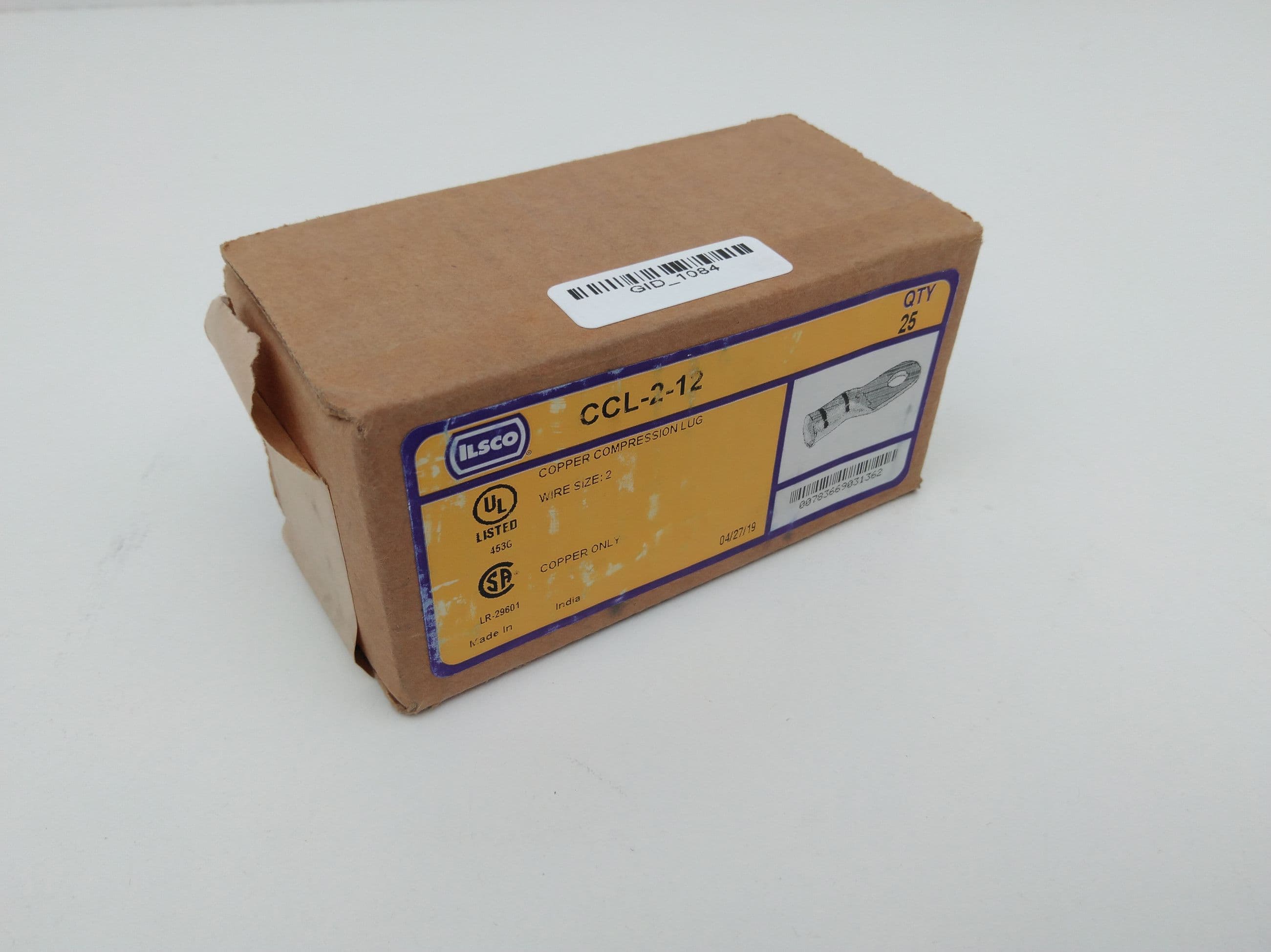 Ilsco CCL-2-12 Compression Terminal, 2AWG, 1/2" Stud, Box 25pcs