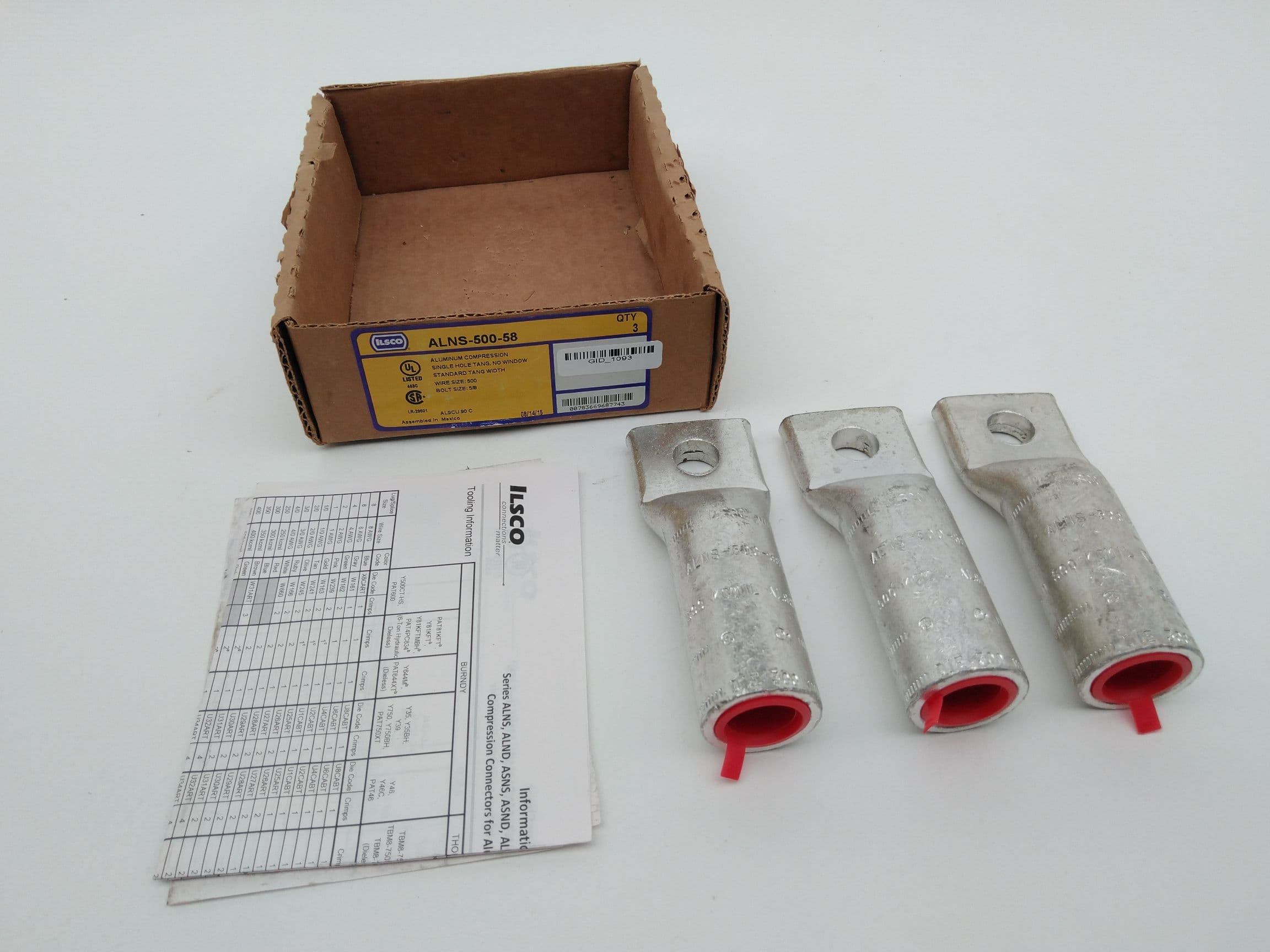 Ilsco ALNS-500-58 Compression Lug, AL, 500MCM, 5/8"