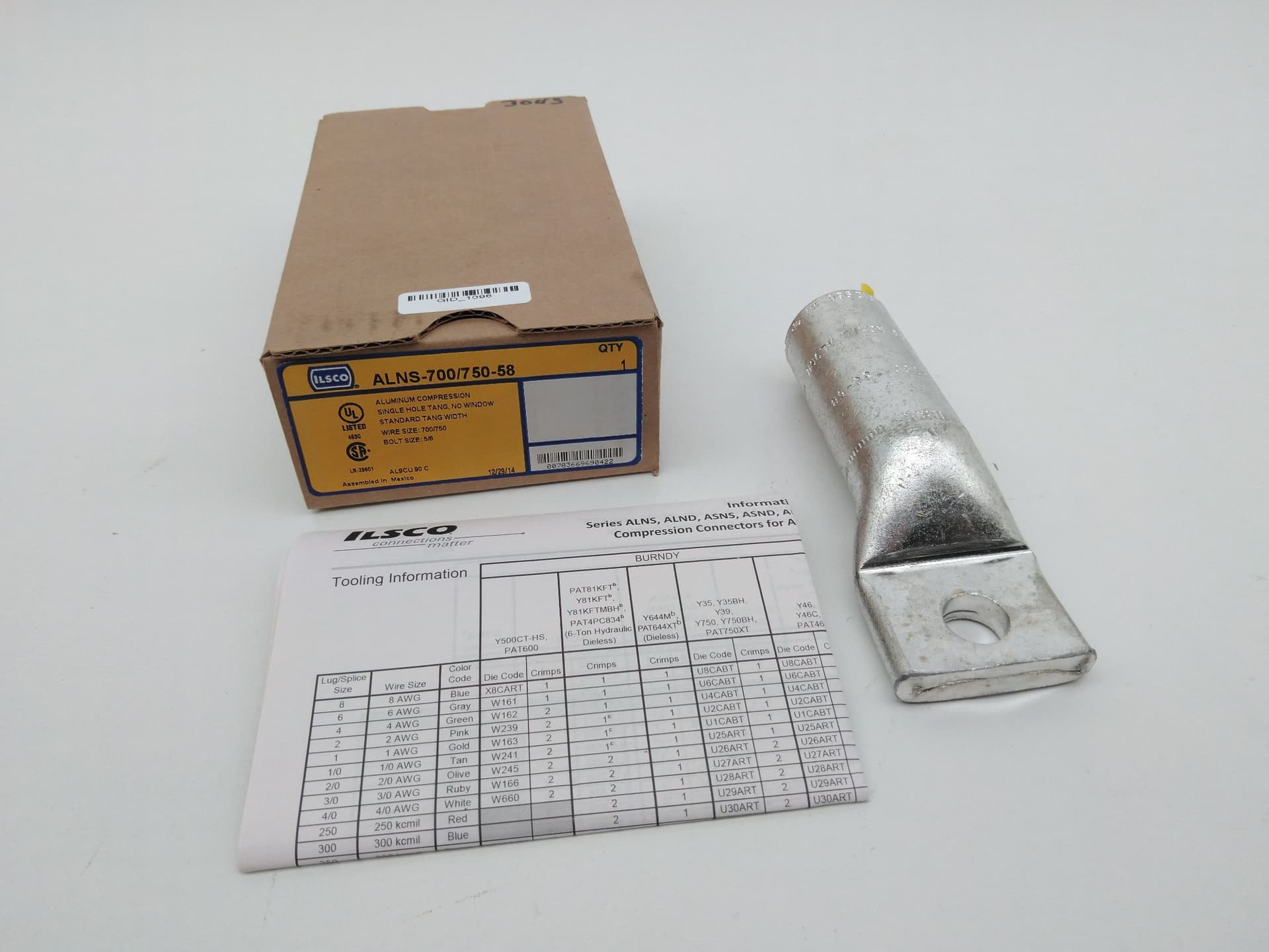 Ilsco ALNS-700/750-58 Compression Lug, AL, 500MCM, 5/8"