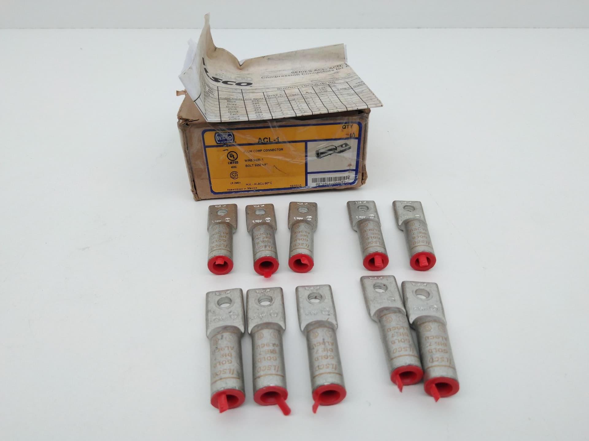 Ilsco ACL-1 Compression Lug, AL, 1 AWG, 1/2" Bolt