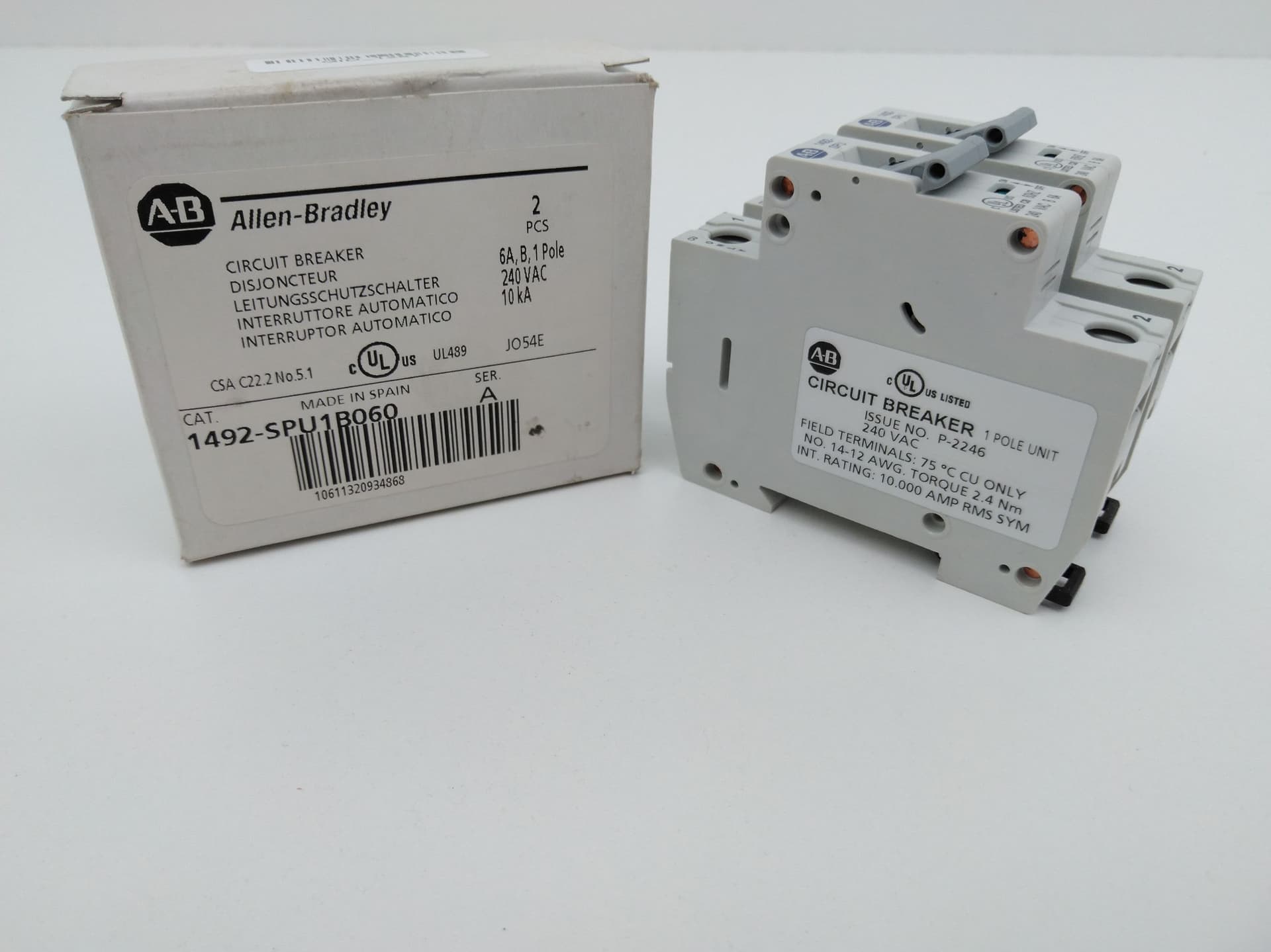 Allen-Bradley 1492-SPU1B060 Circuit Breaker, Ser A, 1 Pole, 6 Amp, 240V