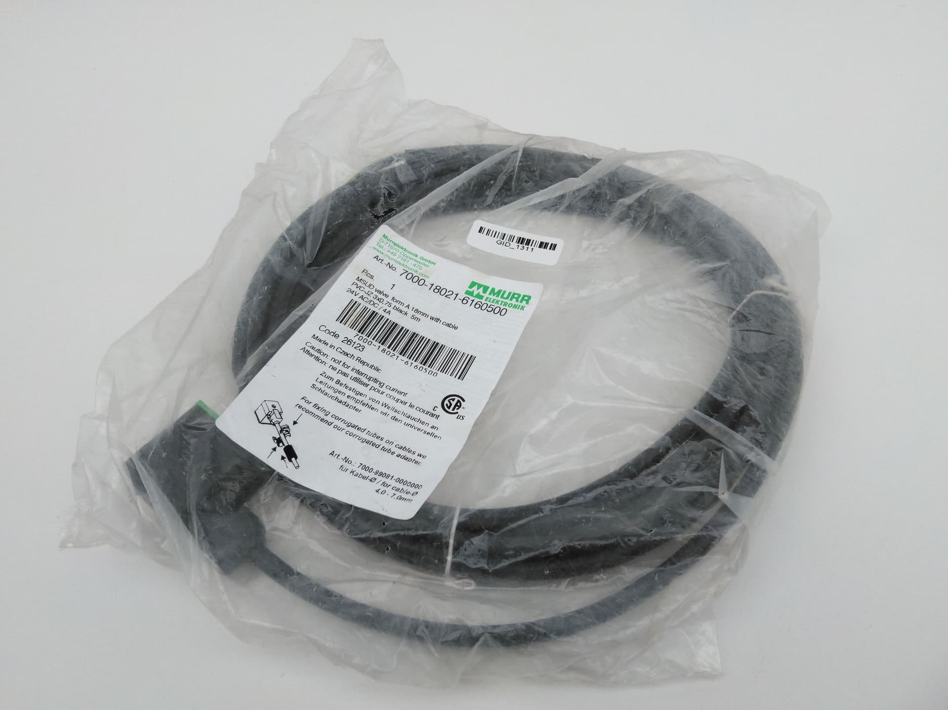 Murr Elektronik 7000-18021-6160500 MSUD Valve Form A 18mm 24V 4A 5m Cable