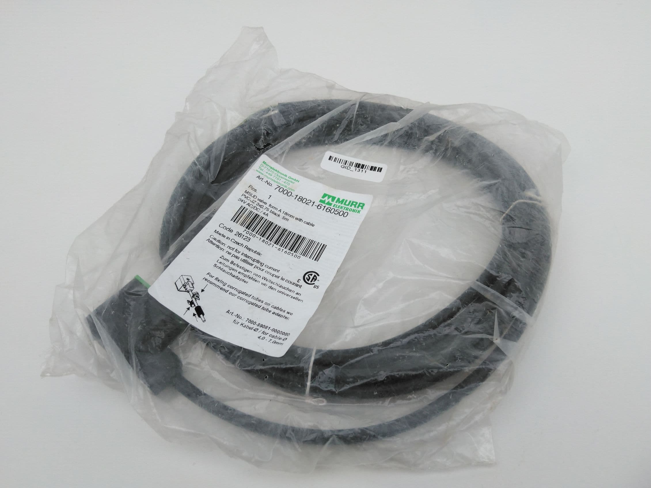 Murr Elektronik 7000-18021-6160500 MSUD Valve Form A 18mm 24V 4A 5m Cable