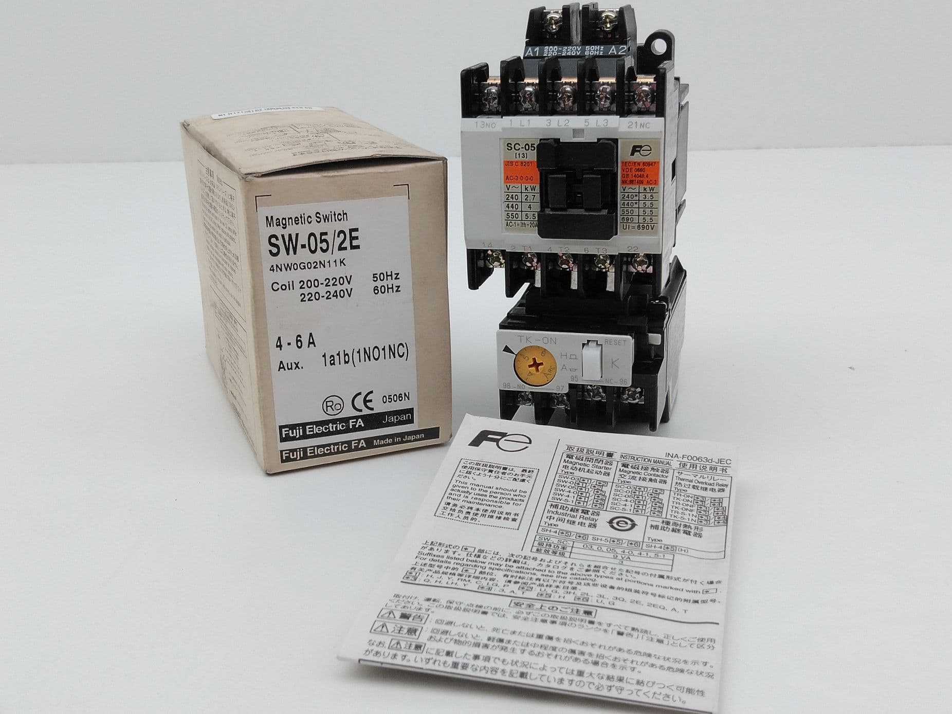 Fuji Electric SW-05/2E SC-05 Contactor w/ TK-0N TR13E 4NK0AN Overload 4-6A