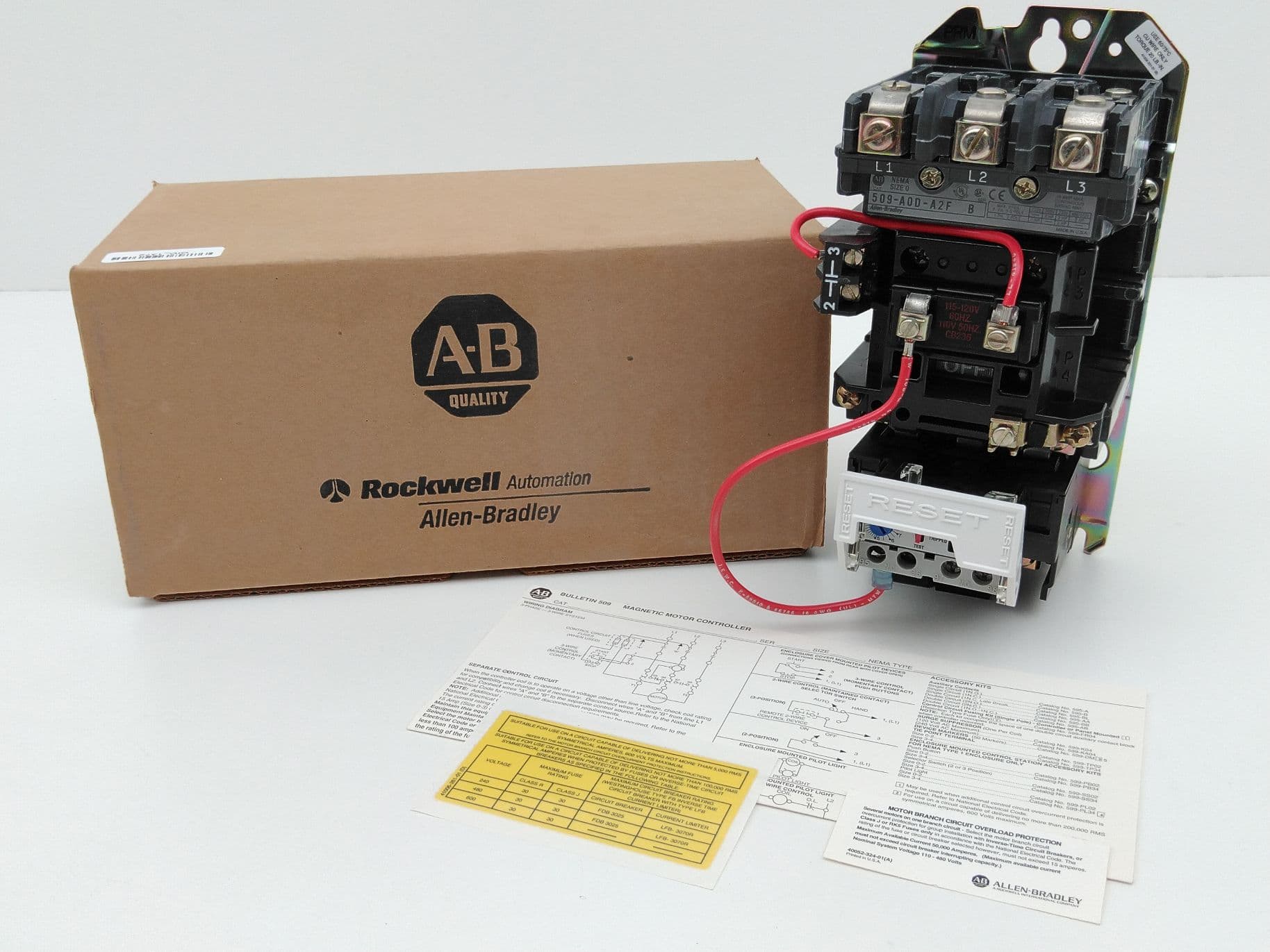 Allen-Bradley 509-AOD-A2F 3 Phase Full Voltage Starter 18A 120V w/ Manual Reset