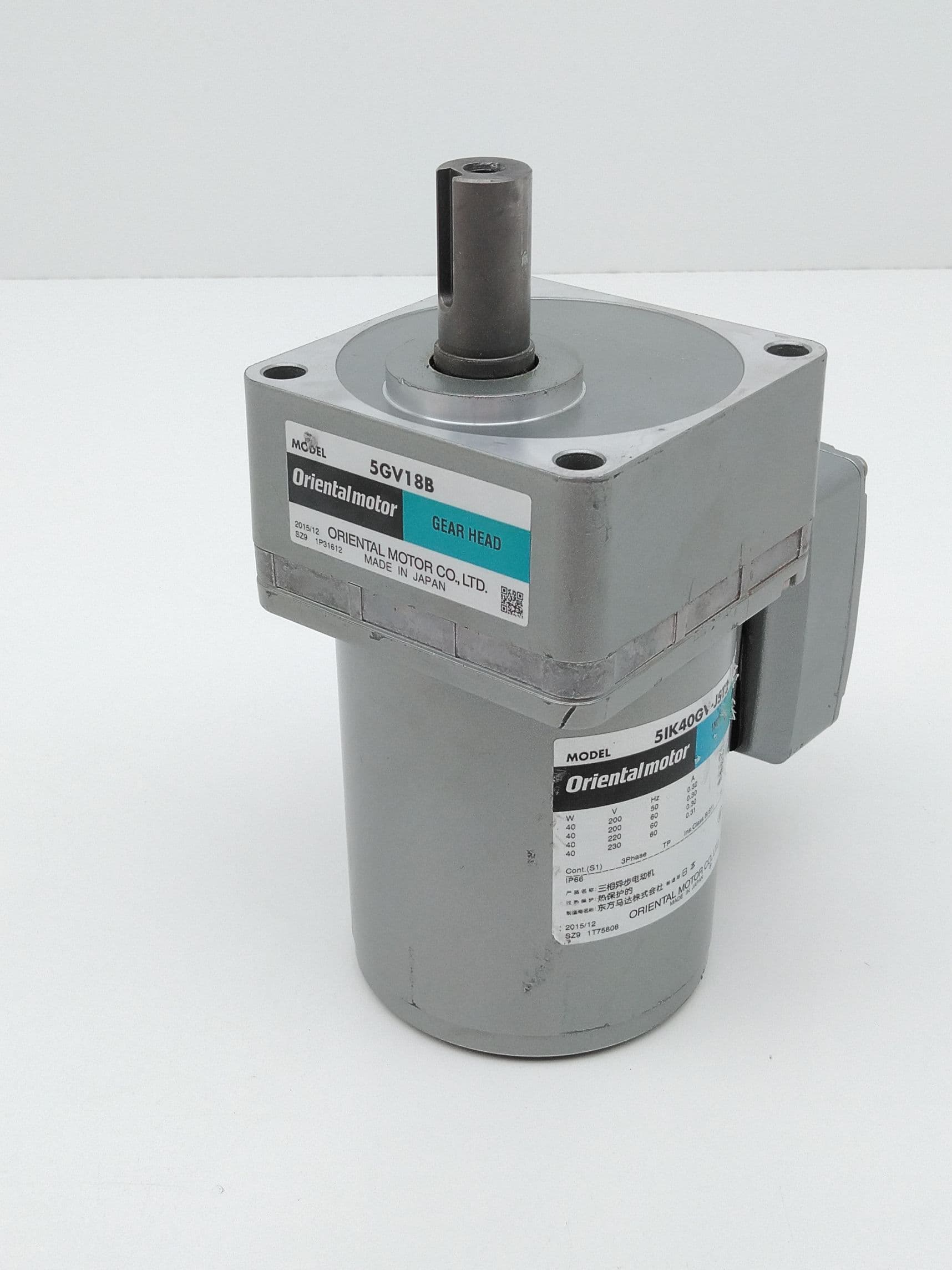 Orientalmotor 51K40GV-JST2 / 5GV18B 230VAC , 0.31Amp, 3Phase 18:1 Gearmotor