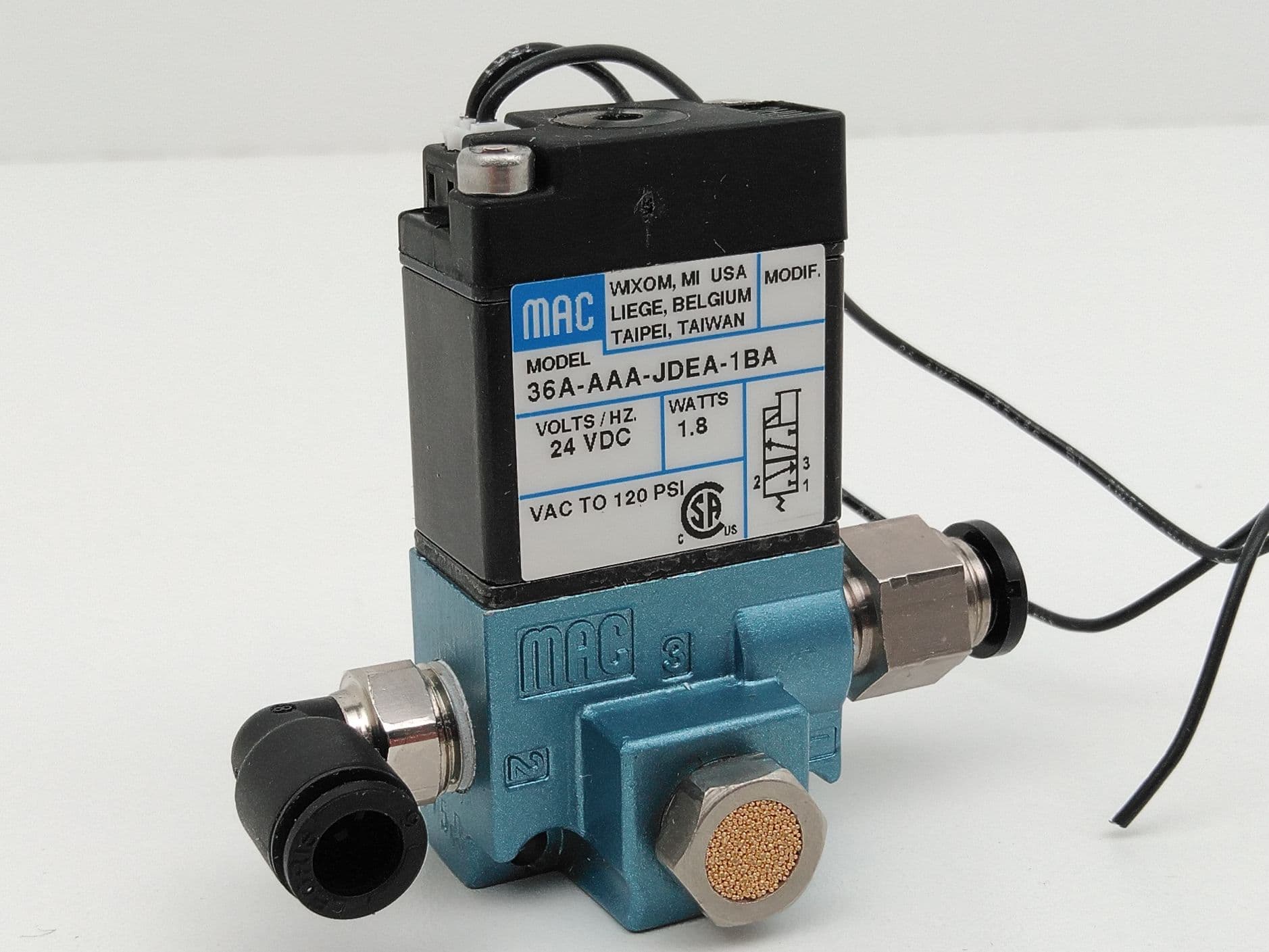 MAC Valves Inc. 36A-AAA-JDEA-1BA 24VDC 1.8Watts 120PSI 3-Way Solenoid Valve