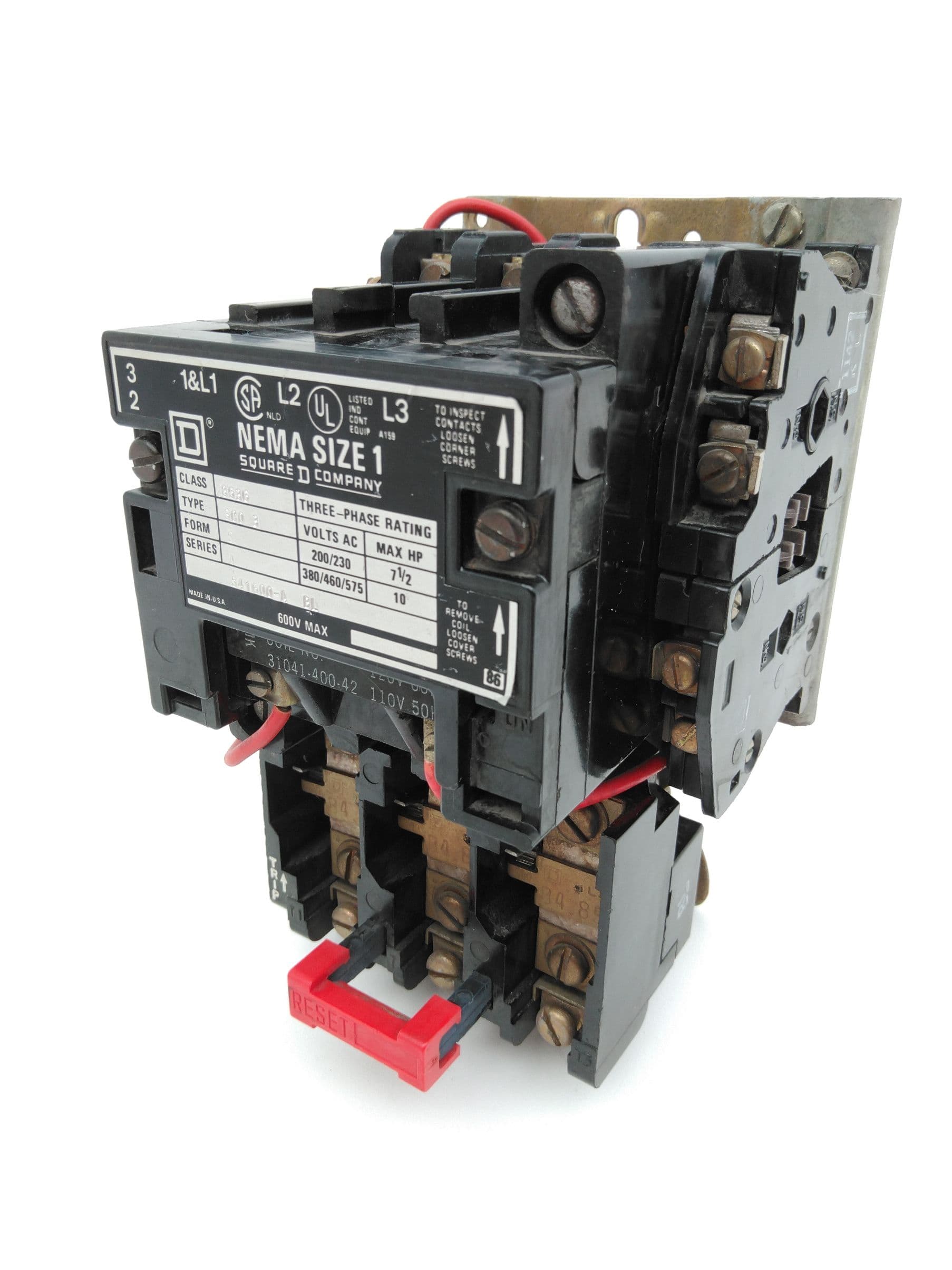 Square D 8536SC03 Magnetic Motor Starter Ser A, NEMA Size 1, 600V, 10HP