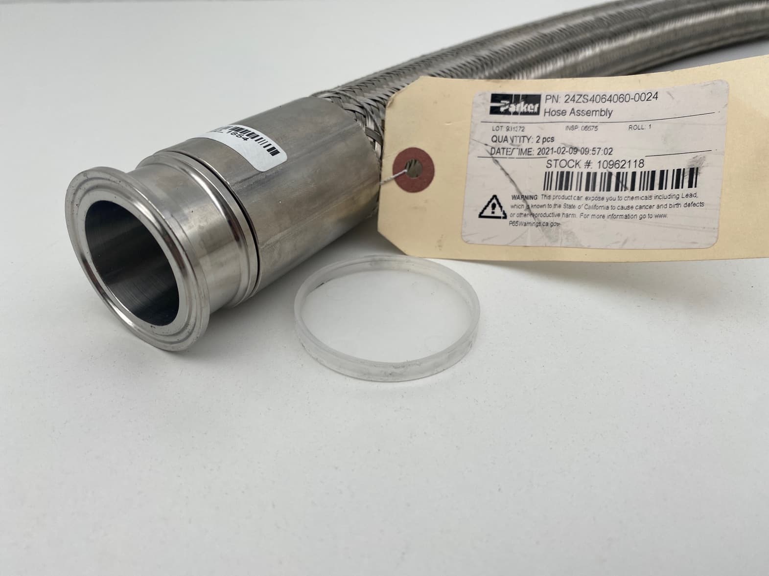 Parker 24ZS4064060-0024 PTFE Lined, 316 SS Brained Hose 1.5" Sanitary