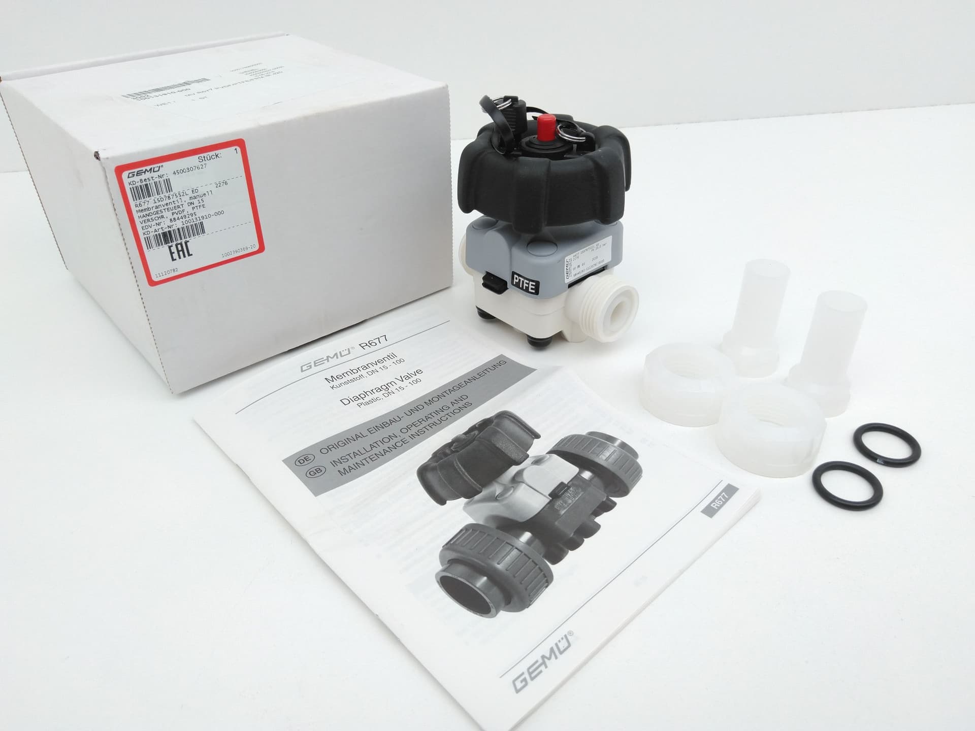 Gemu R677 15D787552L ED Pneumatic Diaphragm Valve DN15, PTFE/EPDM, 10 Bar