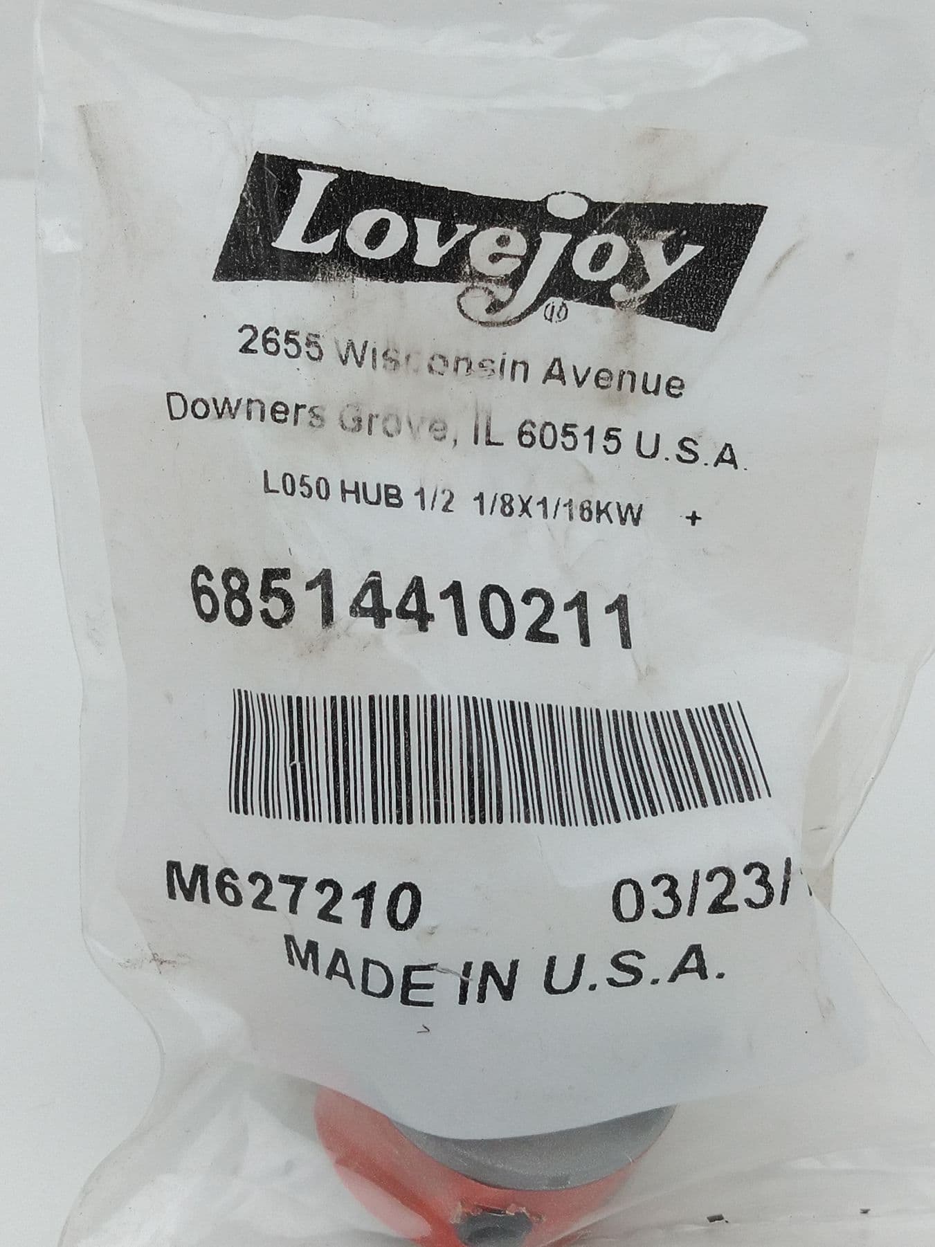 Lovejoy 68514410211 Jaw Coupling L050 Hub 1/2” Bore 1/8 x 1/16KW